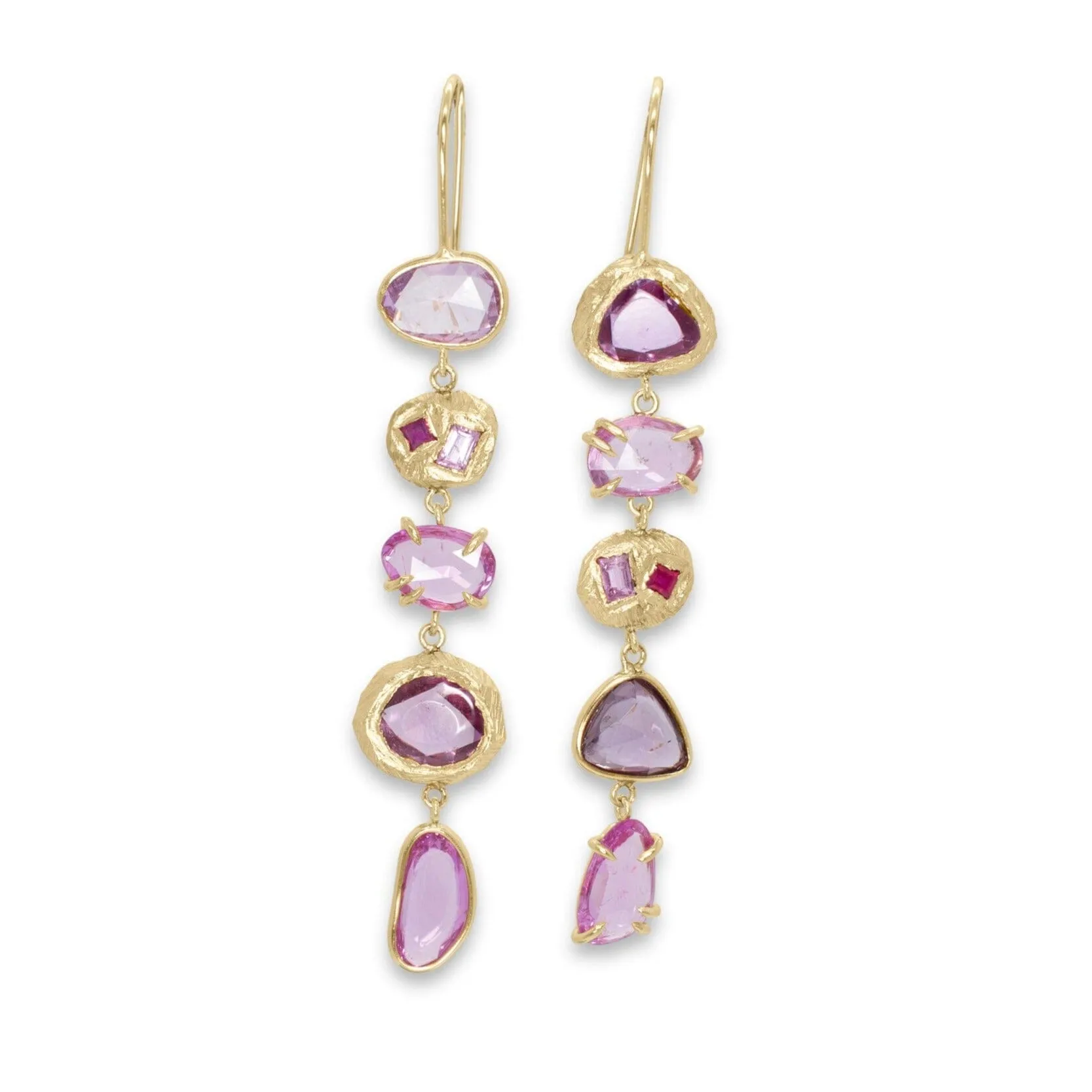 18K Five Drop Geometric Earrings In Ombre Pink Sapphires