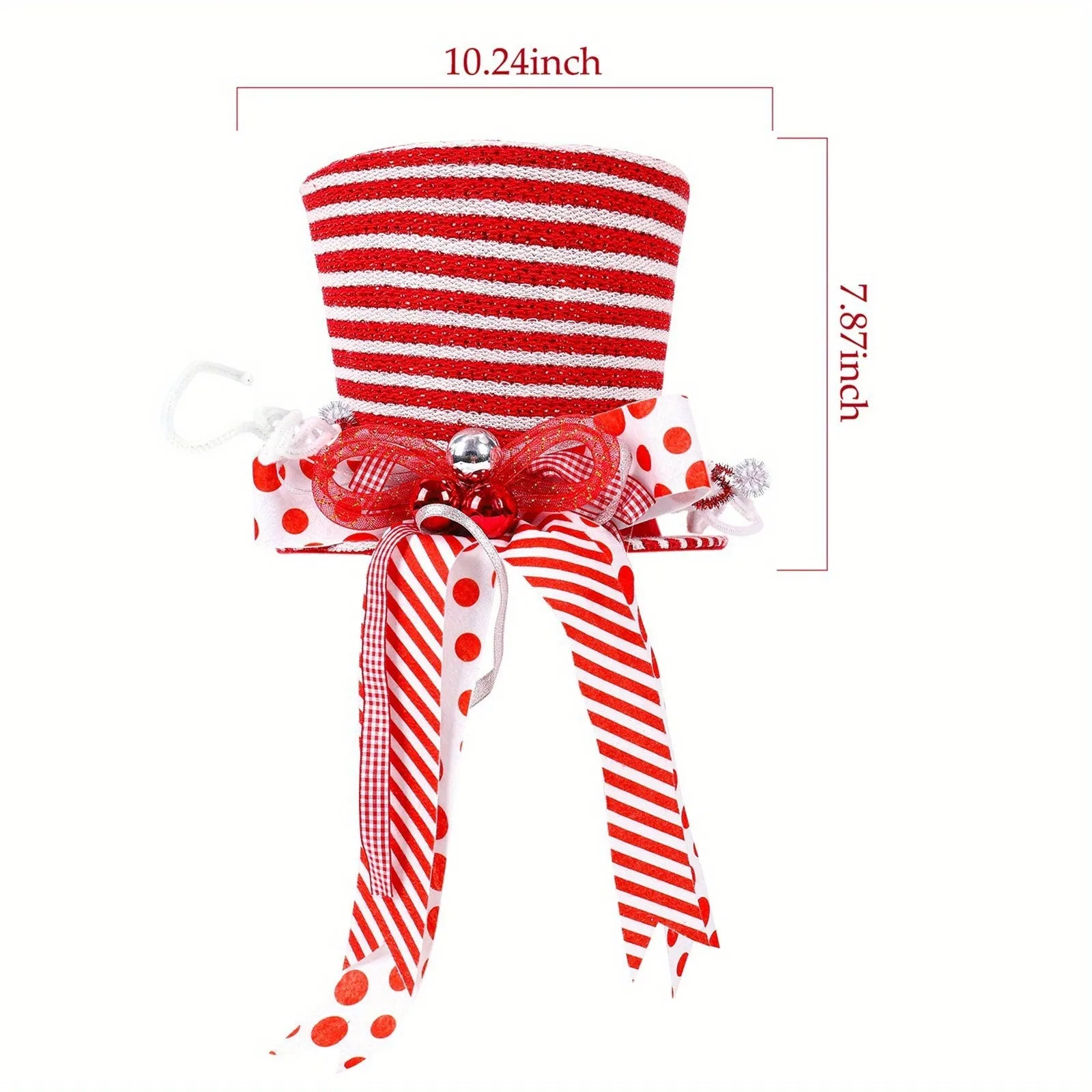 1pc Festive Christmas Tree Topper - Large Red and White Striped Top Hat with Candy Cane Bow, Polyester, Non-Electric, Battery-Free, Holiday Ornament for Home and Office Christmas Tree Decoration