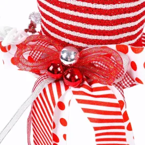 1pc Festive Christmas Tree Topper - Large Red and White Striped Top Hat with Candy Cane Bow, Polyester, Non-Electric, Battery-Free, Holiday Ornament for Home and Office Christmas Tree Decoration