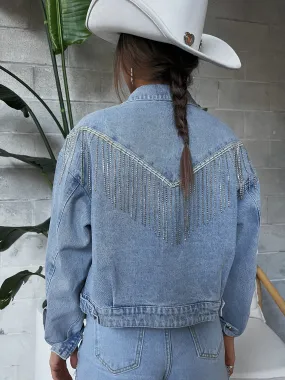 27 Denim Rhinestone Fringe Jacket