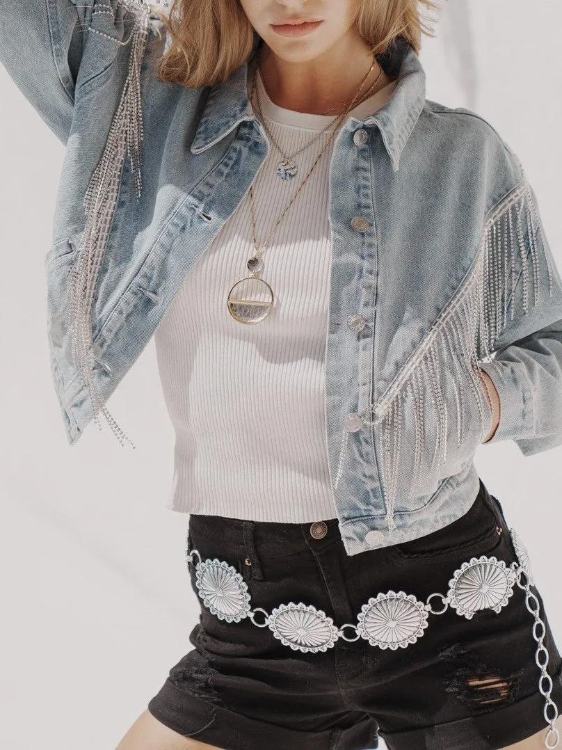 27 Denim Rhinestone Fringe Jacket