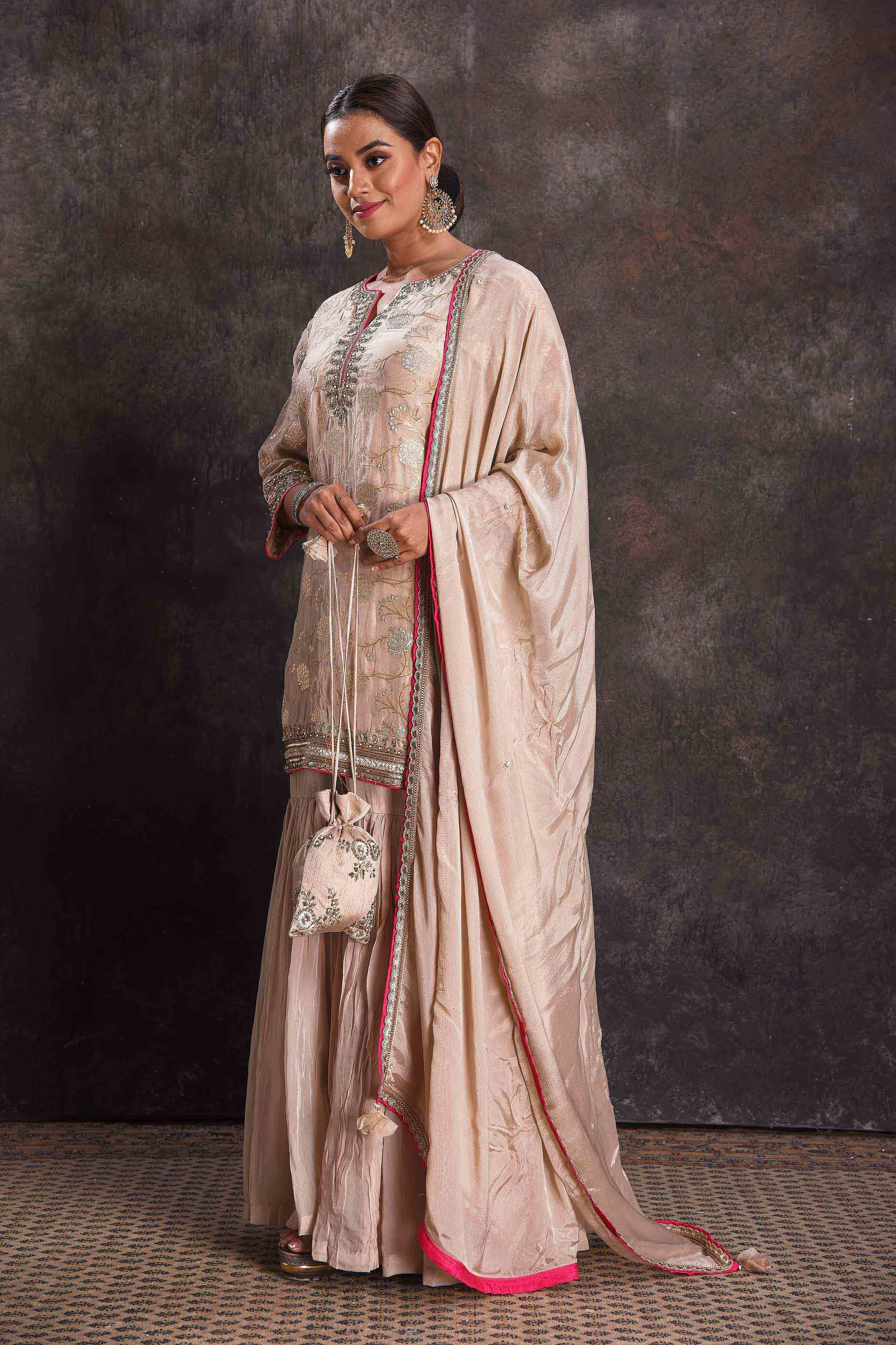 503319 Powder Pink Designer Embroidered Sharara Suit