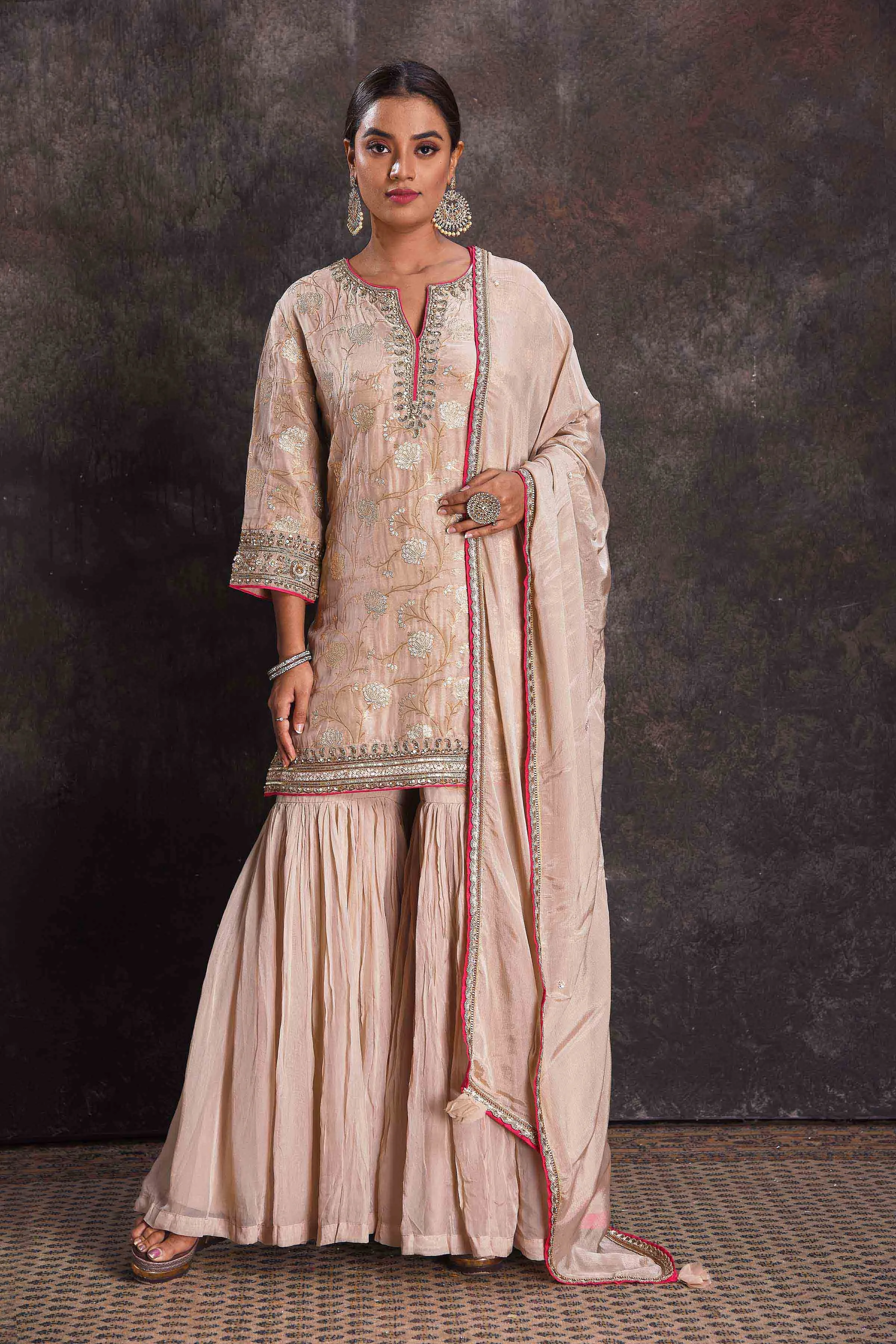 503319 Powder Pink Designer Embroidered Sharara Suit