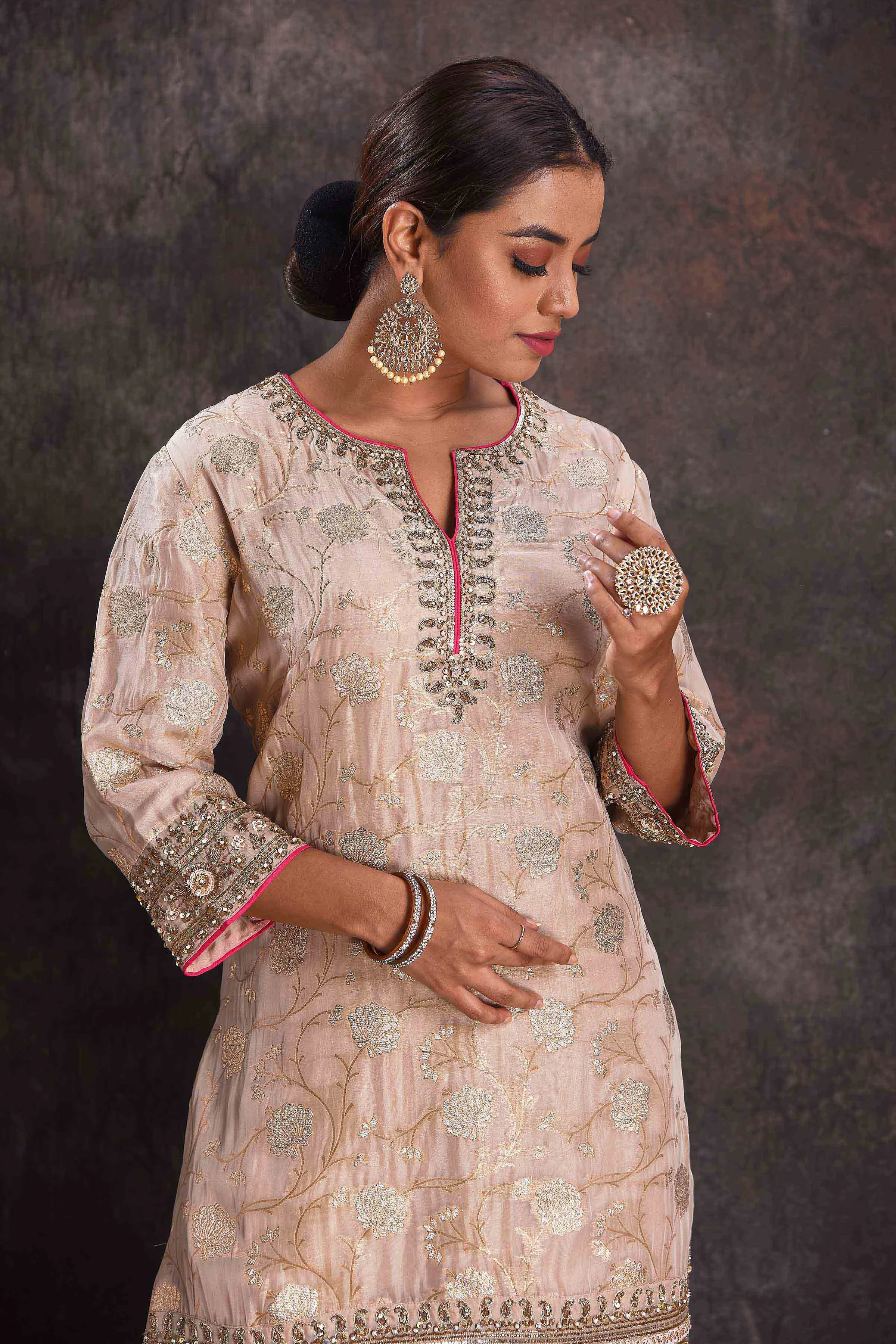 503319 Powder Pink Designer Embroidered Sharara Suit