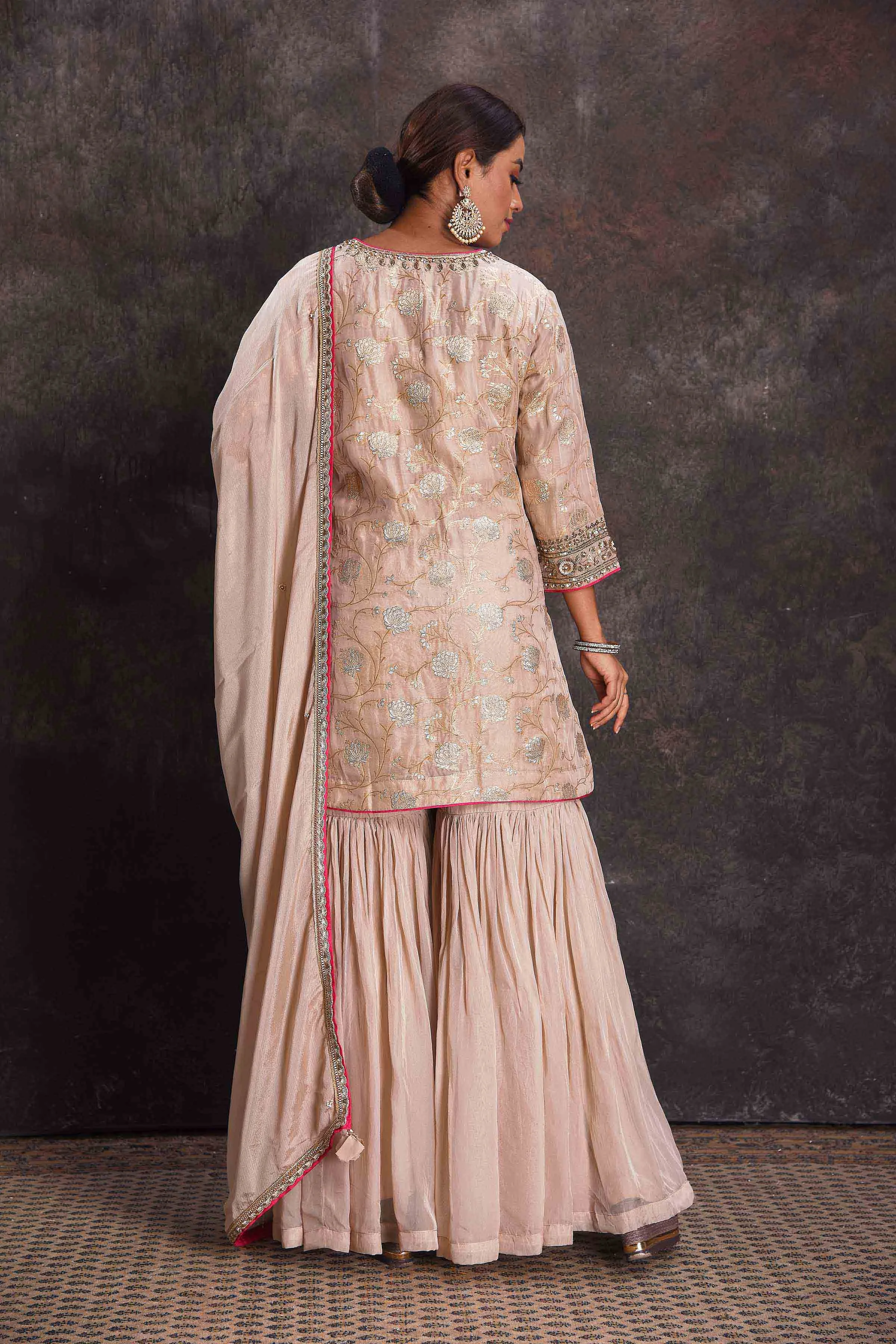 503319 Powder Pink Designer Embroidered Sharara Suit