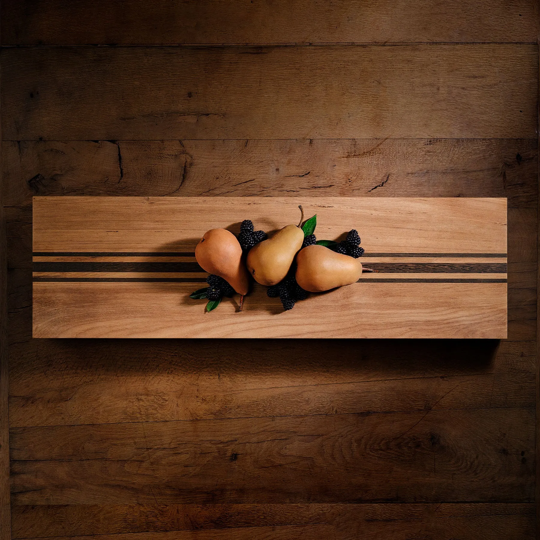 9X30" Teak Serving Board - Teak/Natural Finish with Triple Stripe