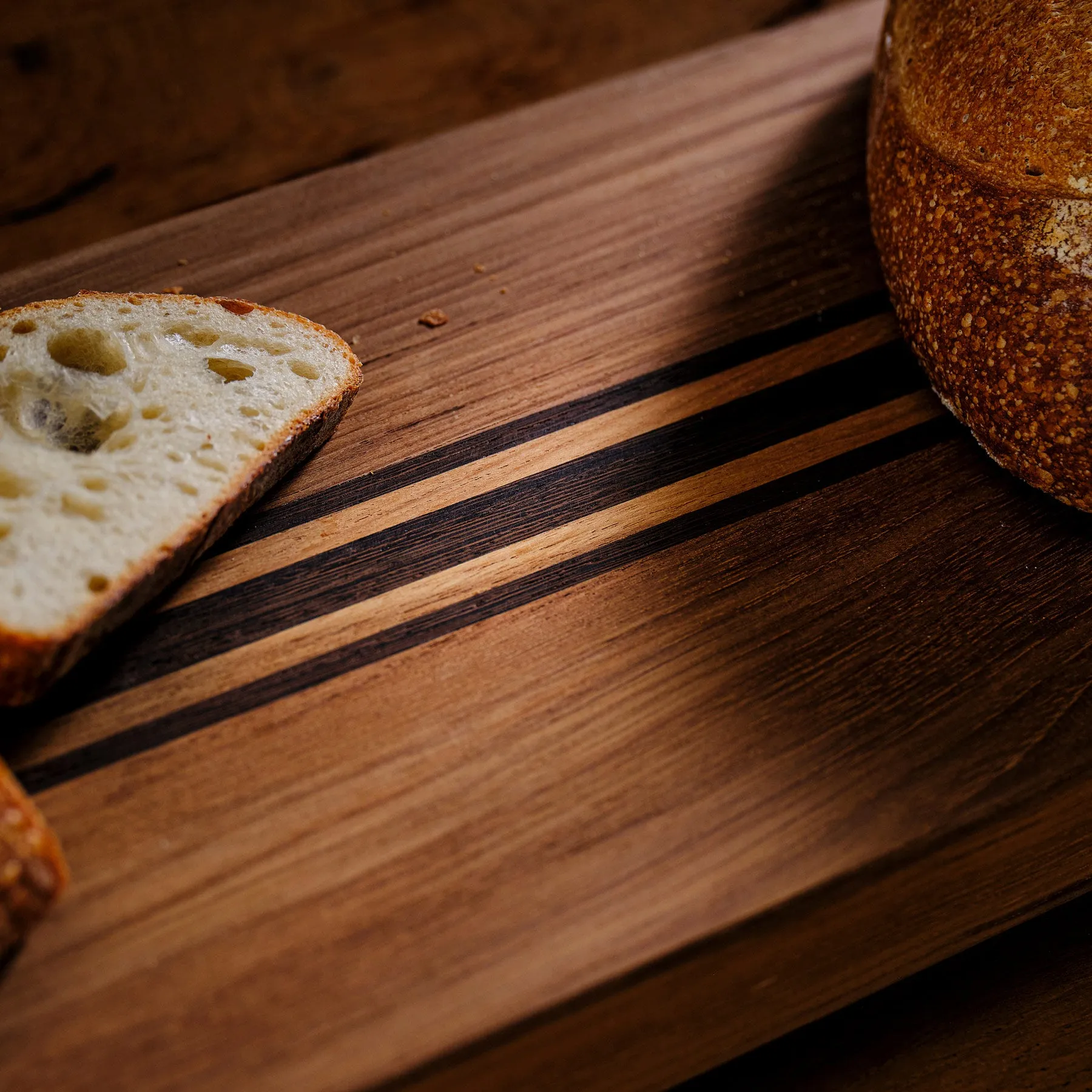 9X50" Teak Serving Board with Triple Stripe - Teak/Natural Finish