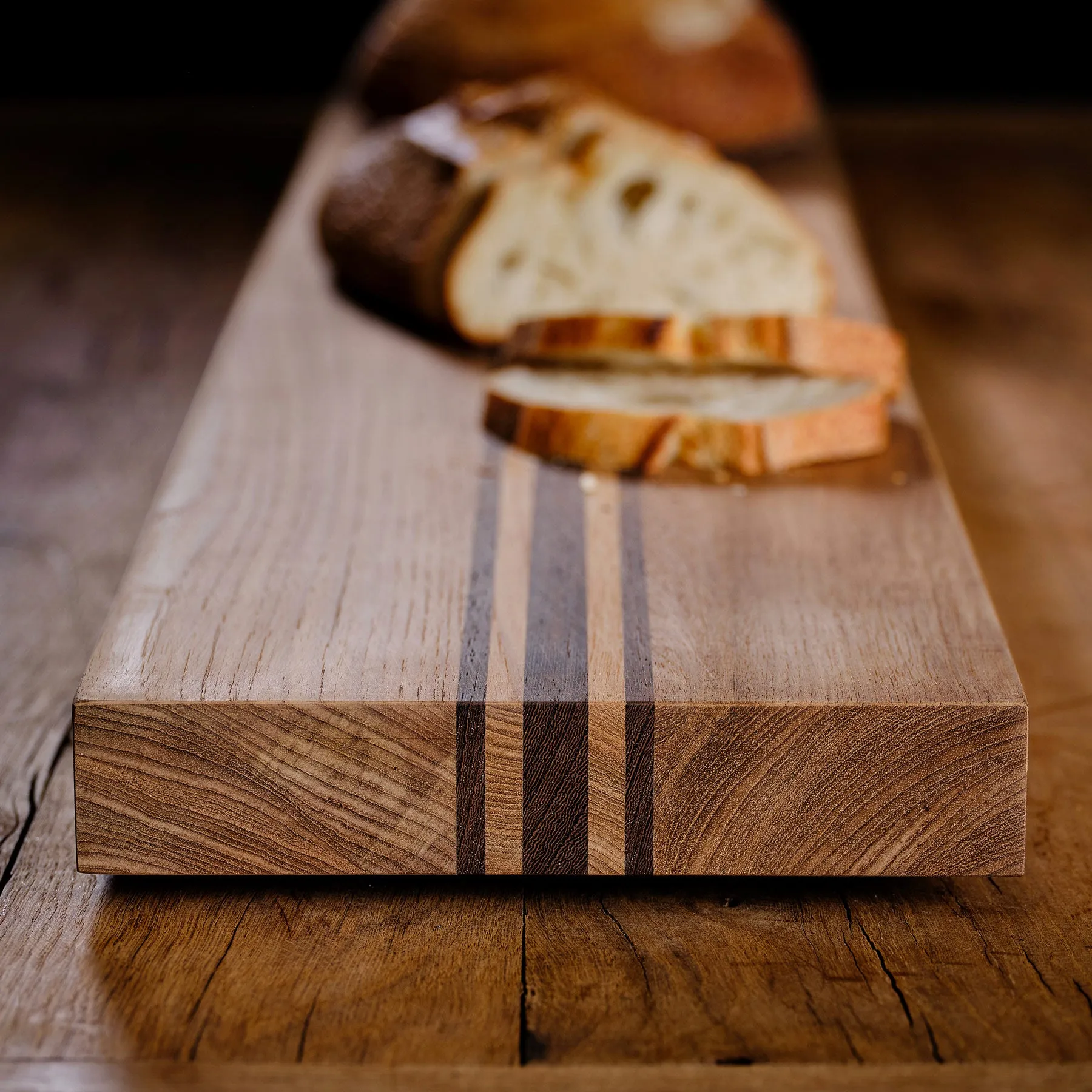 9X50" Teak Serving Board with Triple Stripe - Teak/Natural Finish