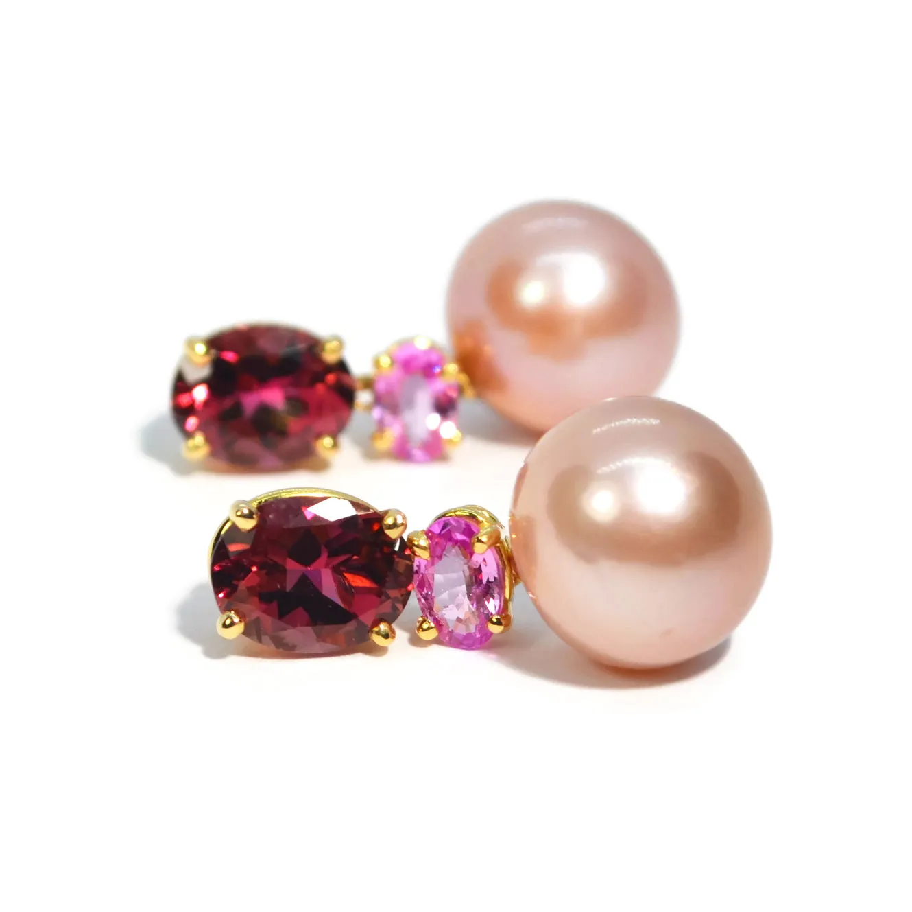 A & Furst - Bonbon - Drop Earrings with Pink Tourmaline, Pink Sapphires and Pink Pearls, 18k Yellow Gold