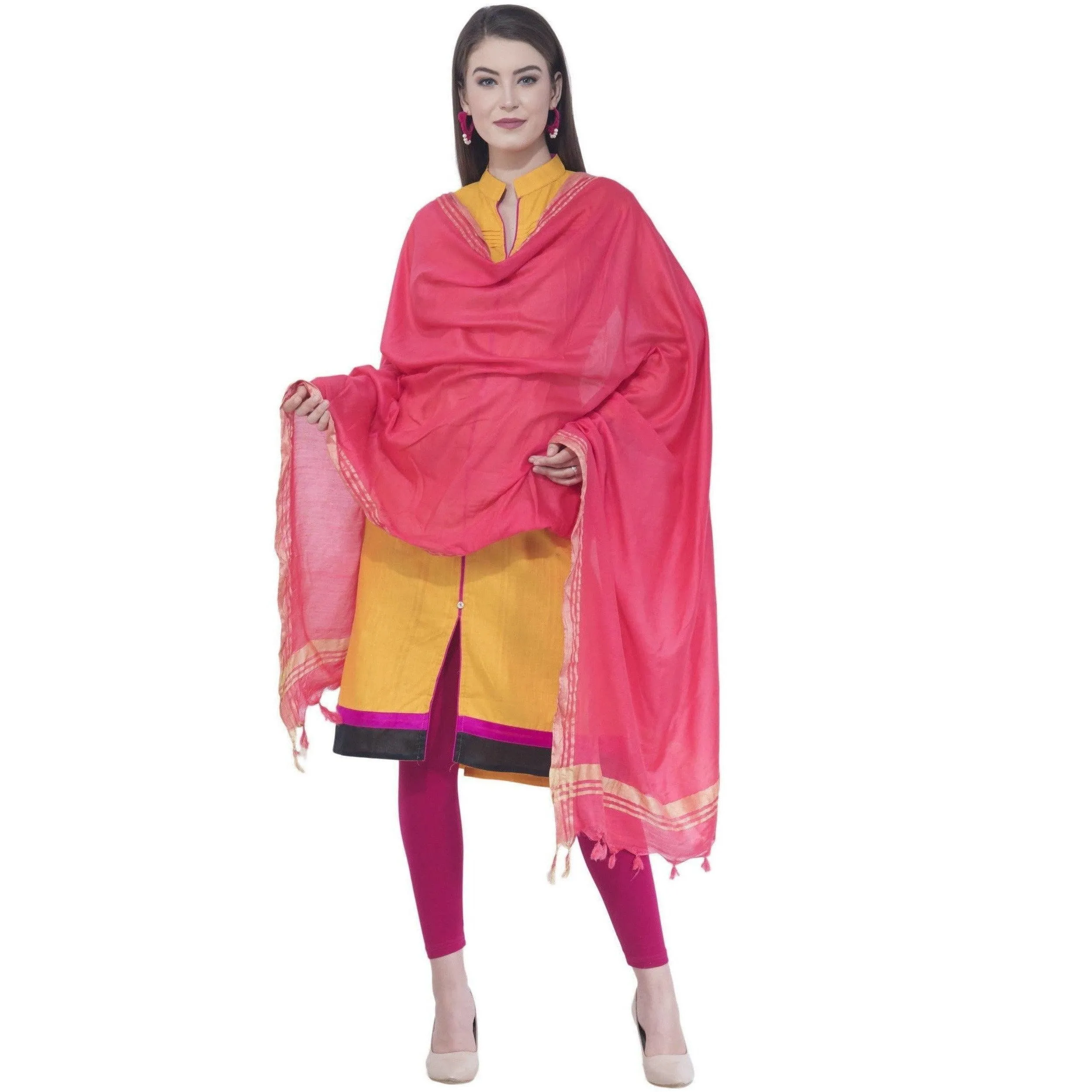 A R Silk Gajari Color Golden Border Dupattas and Chunnis