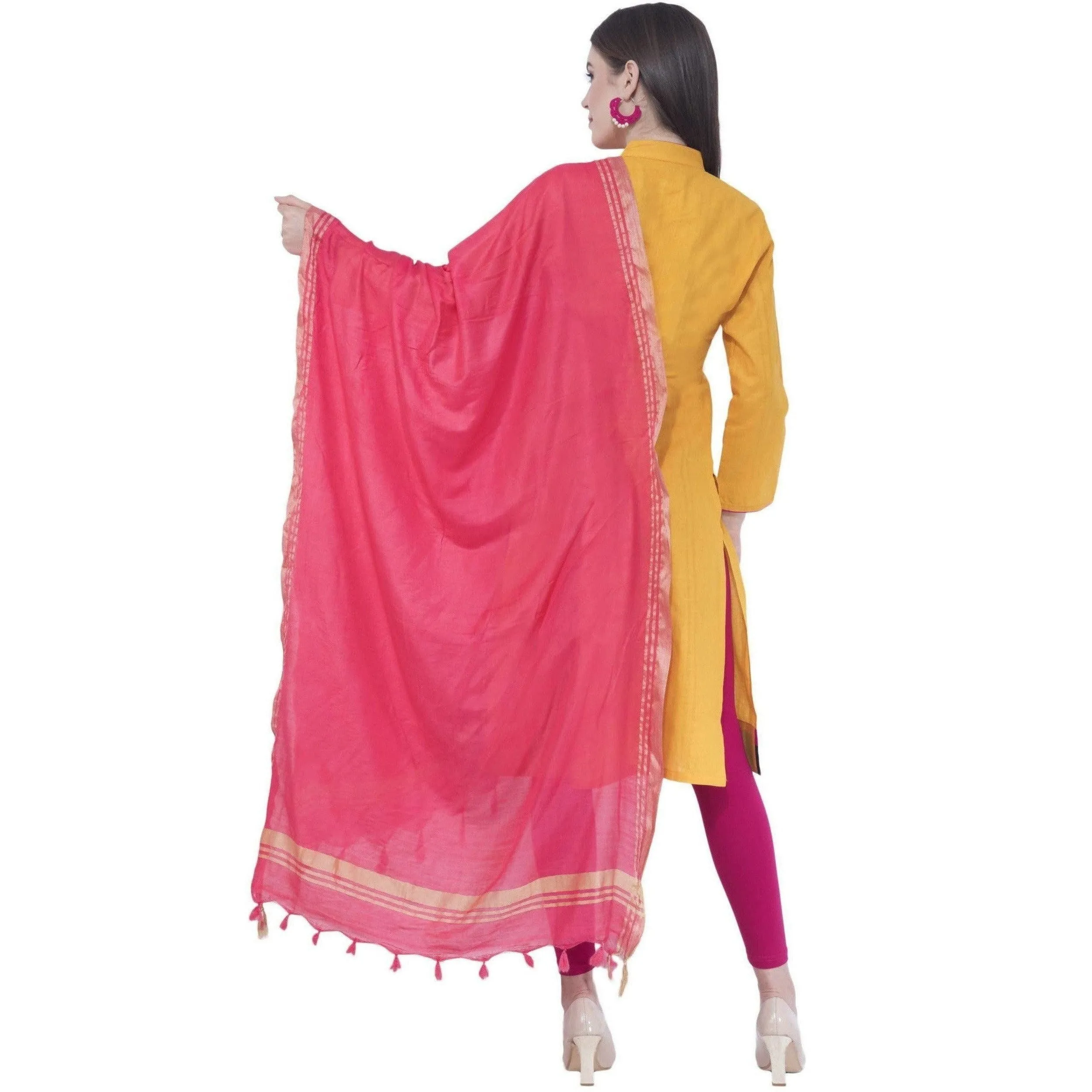 A R Silk Gajari Color Golden Border Dupattas and Chunnis