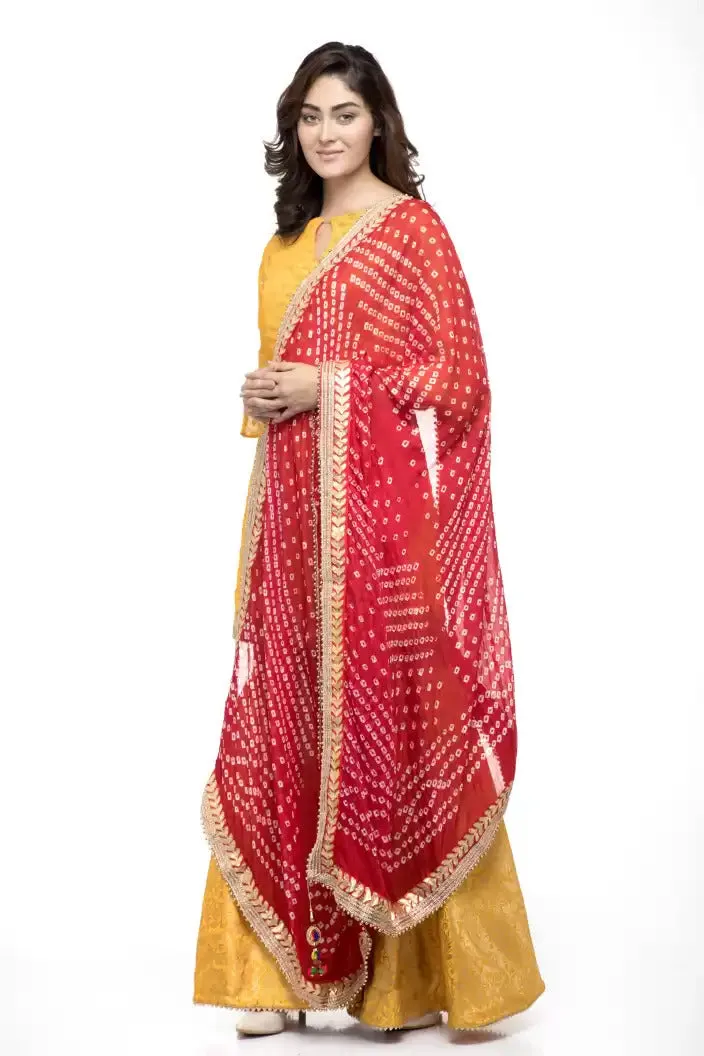 A R Silk Women's Silk Gota Work Red Fancy Dupatta