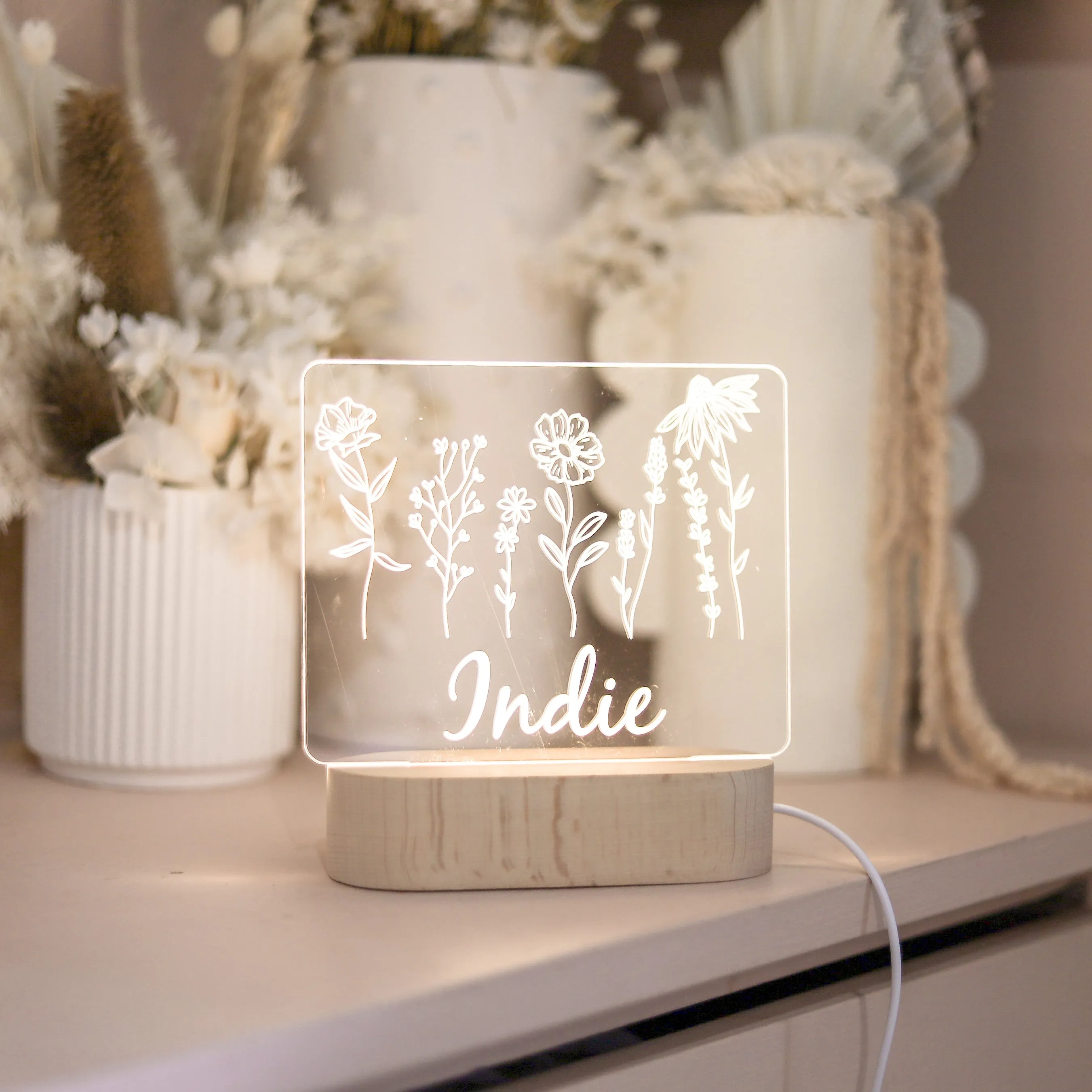 Acrylic Night Light - Floral