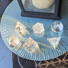 Amazing Clarity Natural Brazilian Quartz Platonic Solids 6 piece Set ~Tucson Exclusive Large Carved Sacred Geometry Set Clear Quartz from Brazil