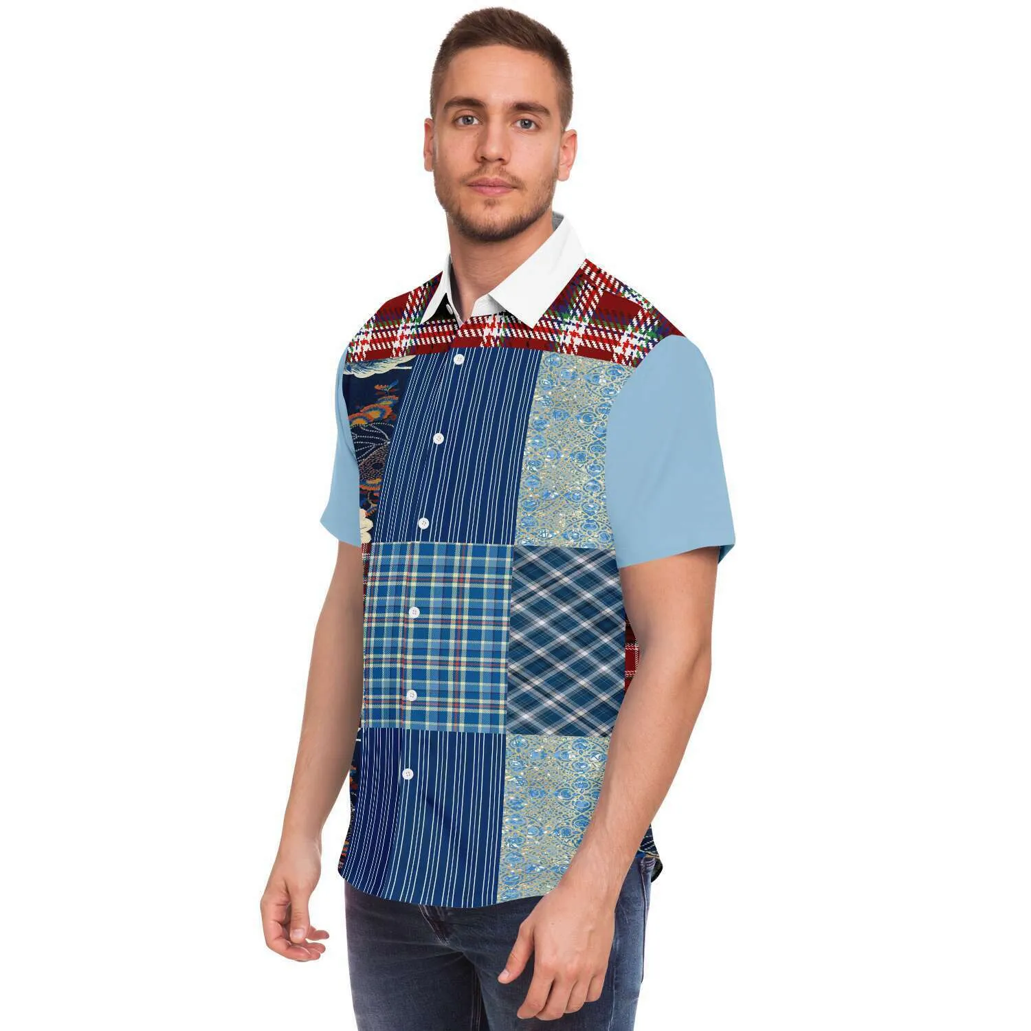 Andromeda Blue Patchwork Button Down Shirt