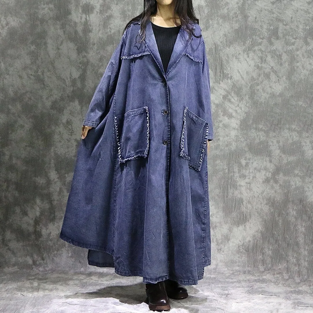 BABAKUD Casual Loose Denim Large Size Ragged Windbreak Coat