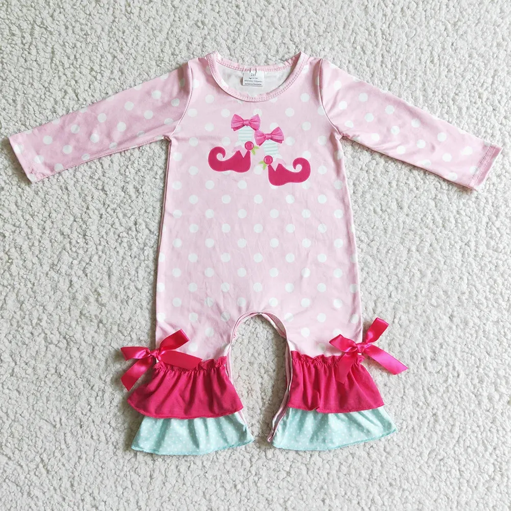 Baby Romper - Christmas - Elf Boots Pink Ruffle Girls