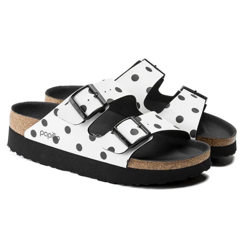 Birkenstock Women's Arizona Platform Birko-Flor (White Black Dots)