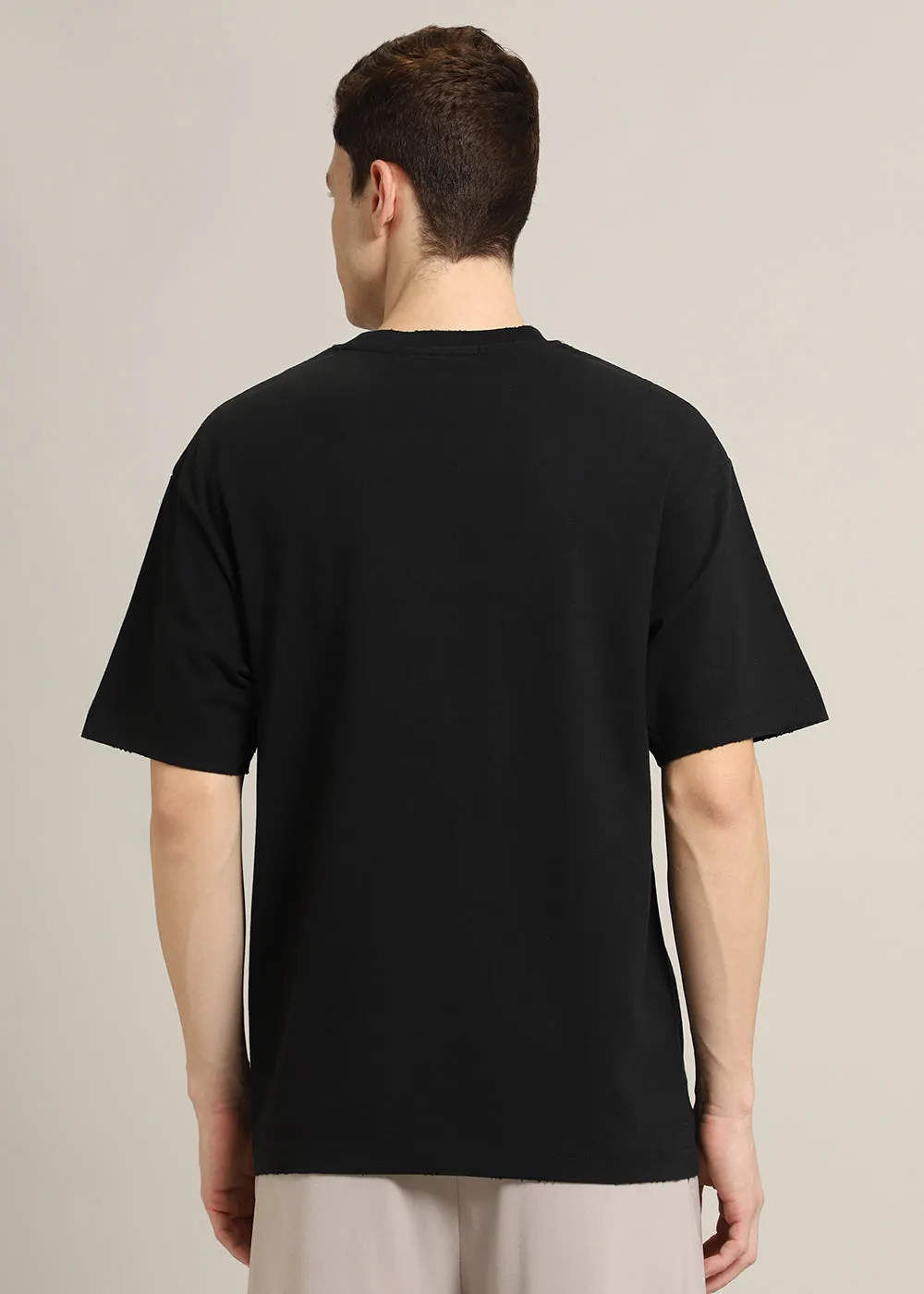 Black Applique Printed Oversized T-shirt