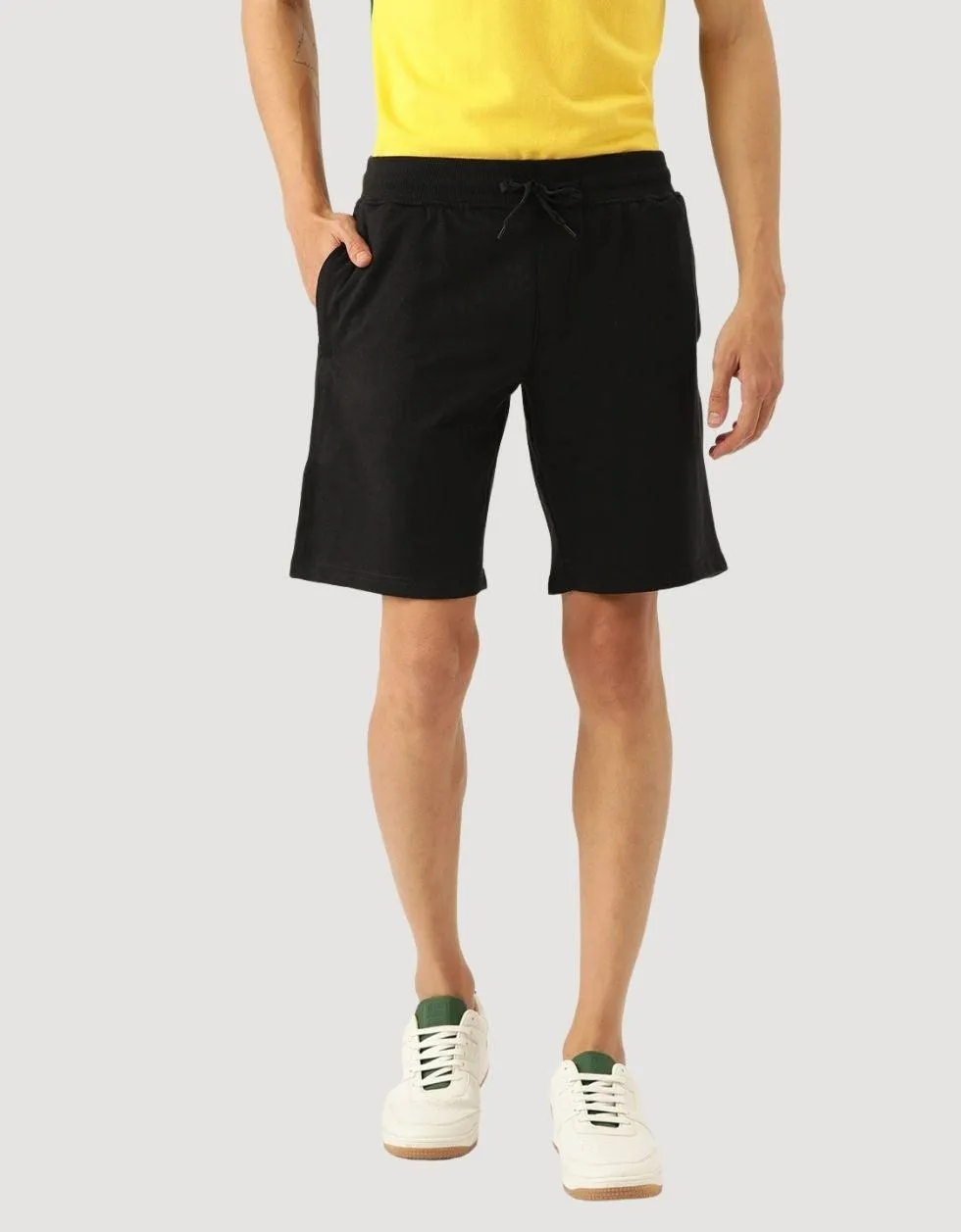 Black Regular Fit Solid Shorts