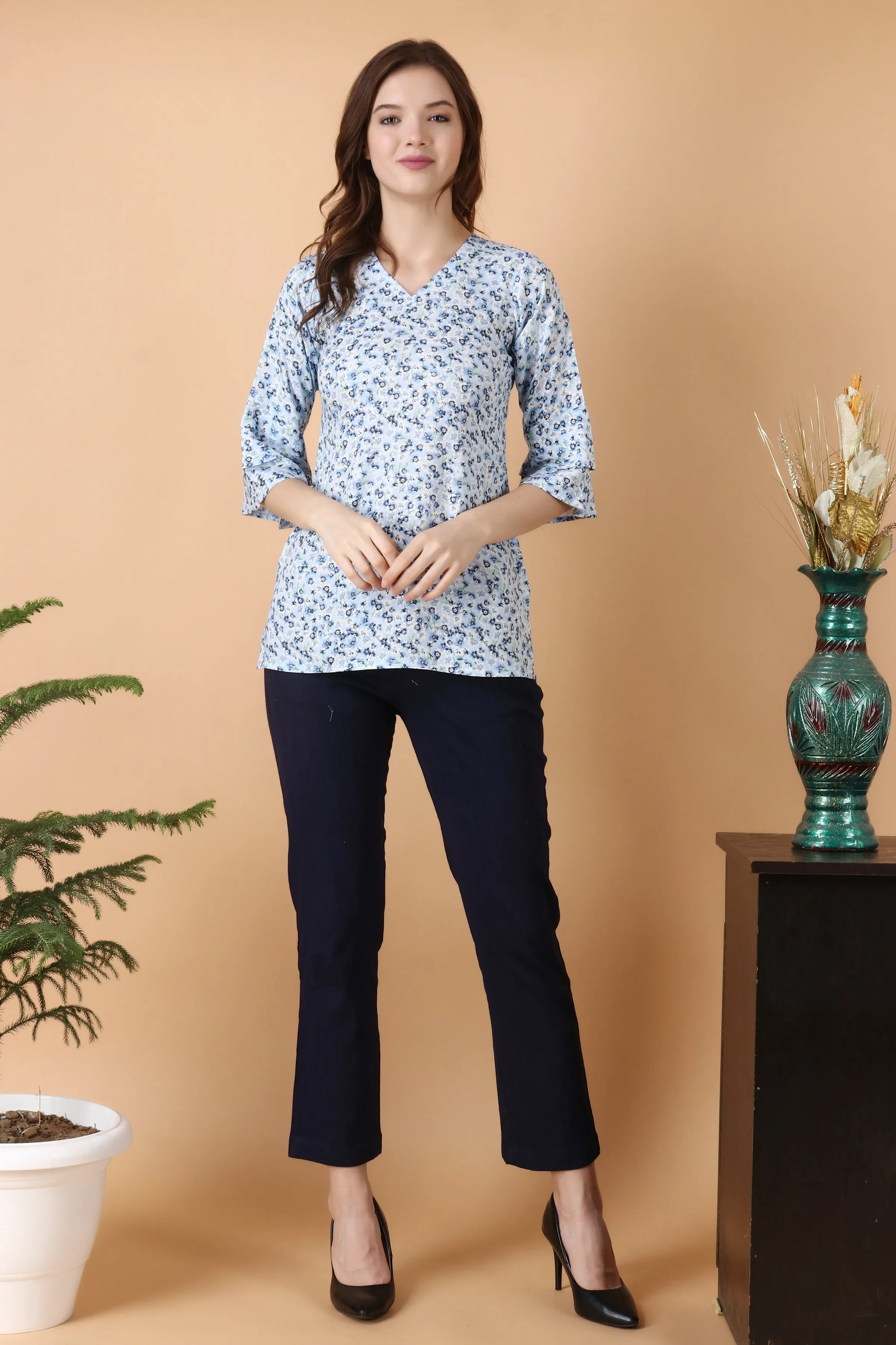 Bloomy Blue Rayon Top