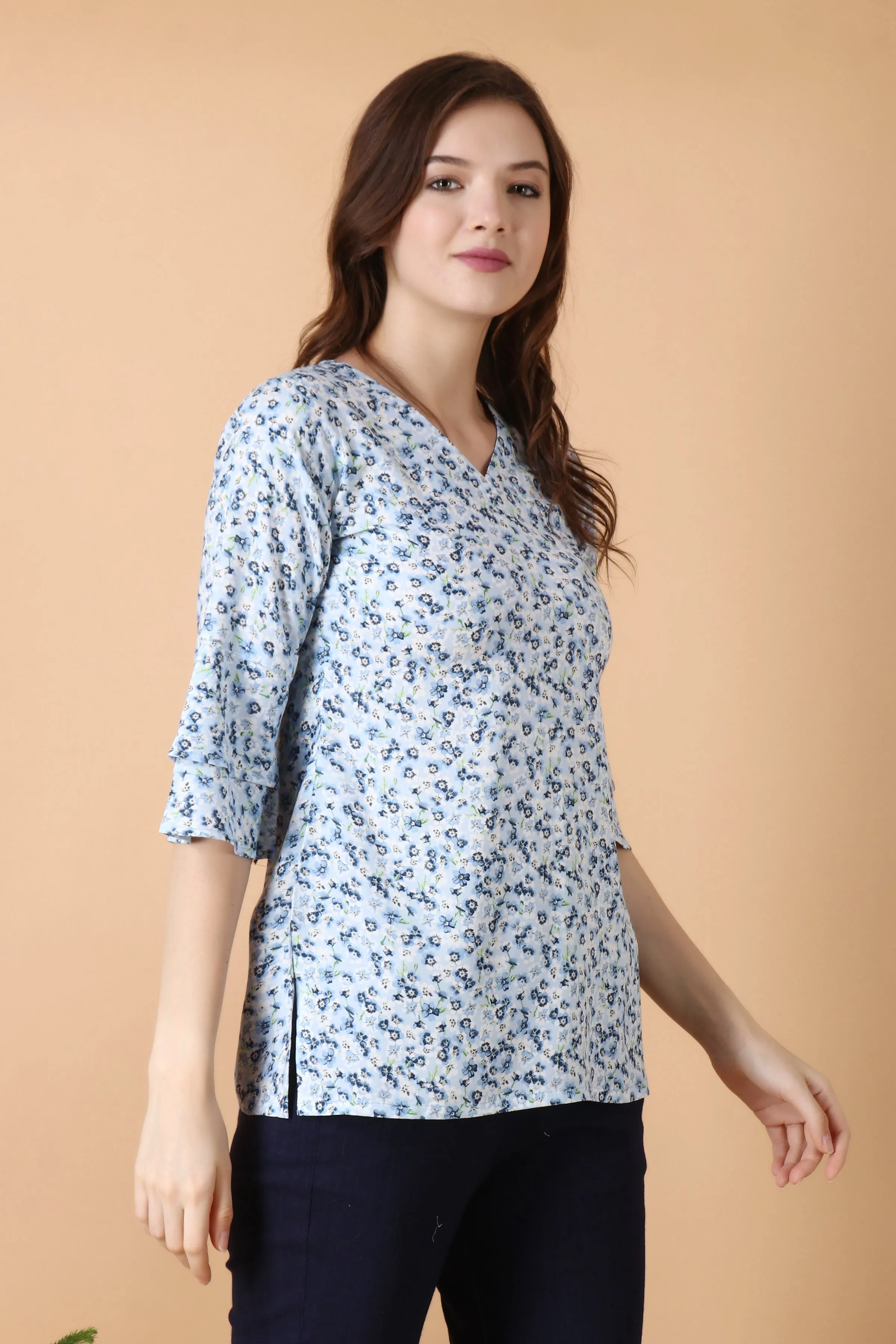 Bloomy Blue Rayon Top