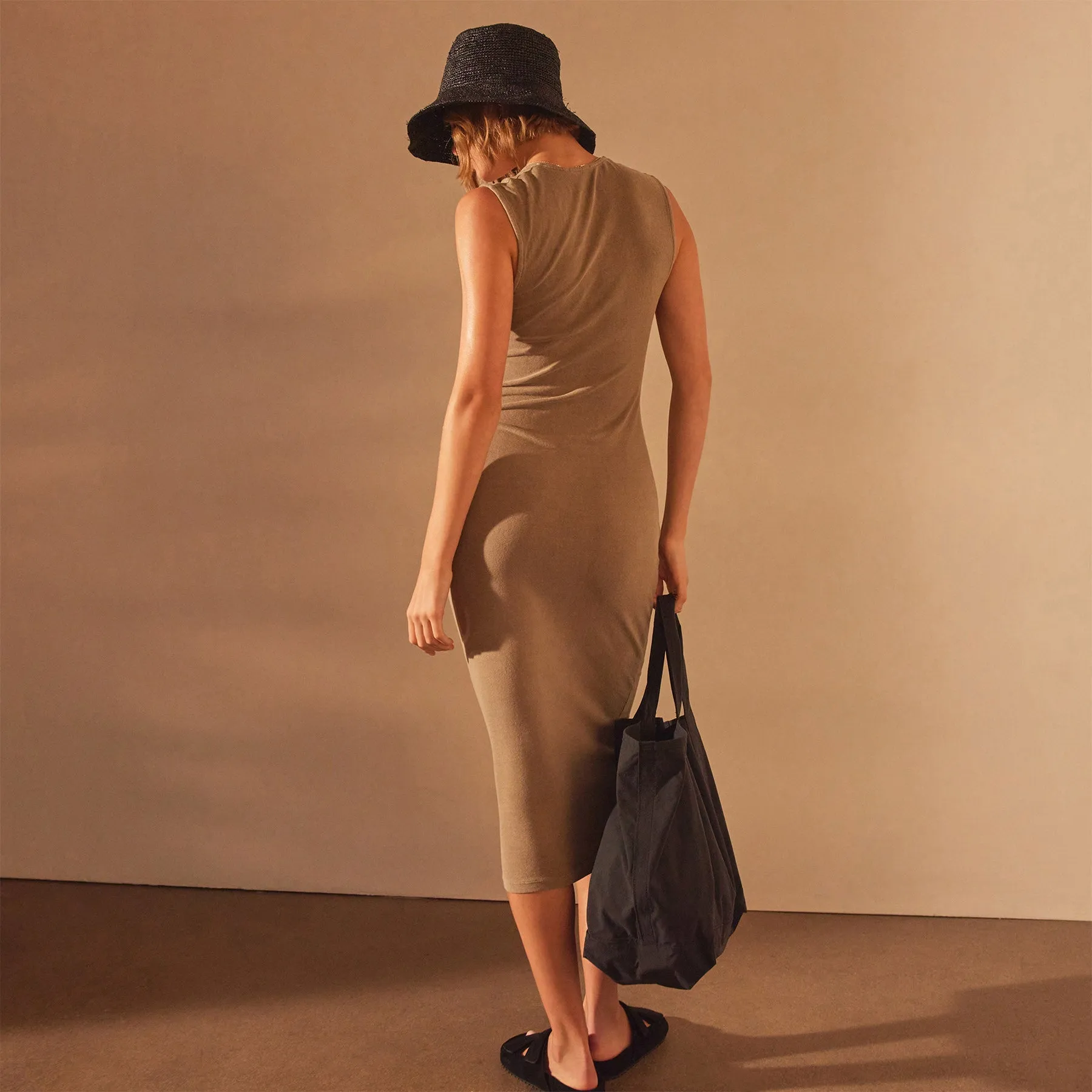 Brushed Jersey Ruched Dress - Cashew Pigment