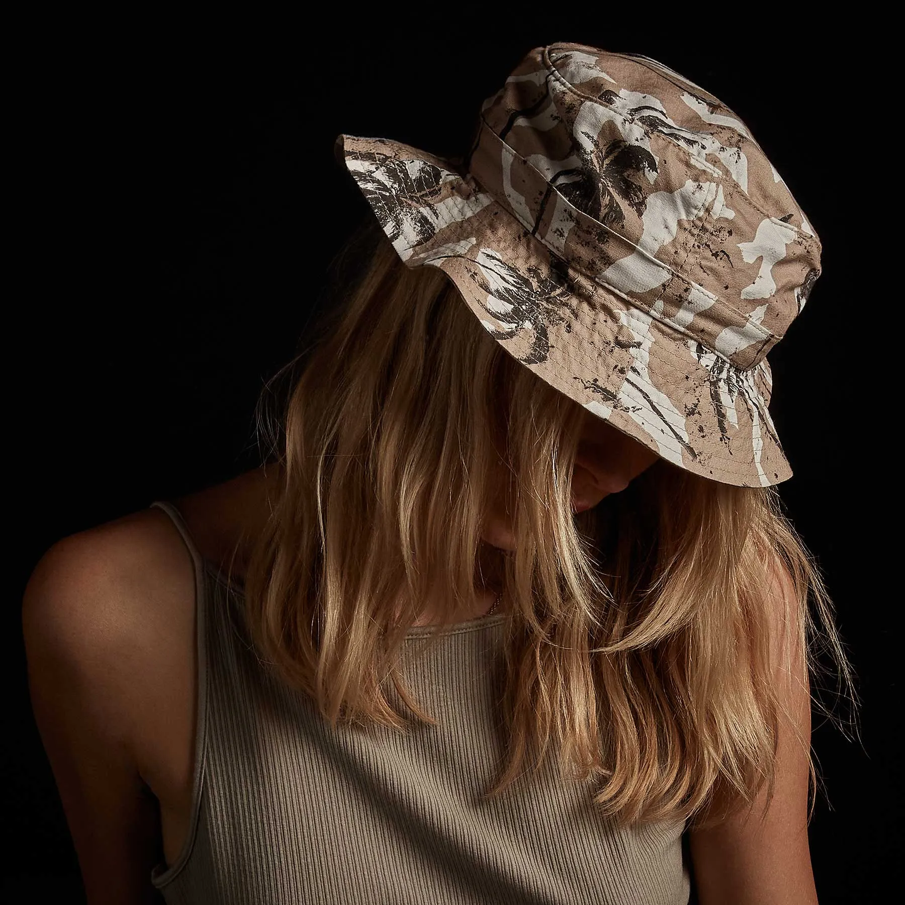 Camo Palm Print Bucket Hat - Desert