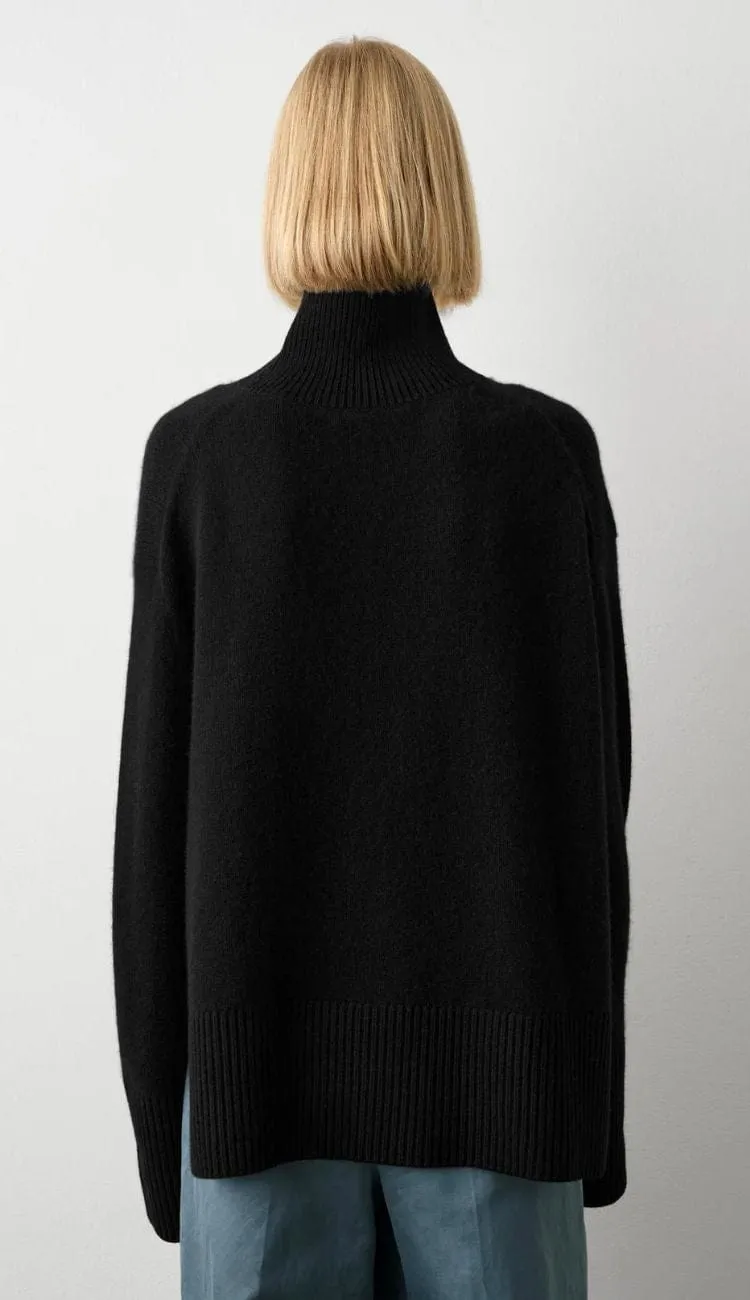 Cashmere Blend Rib Trim Standneck Sweater