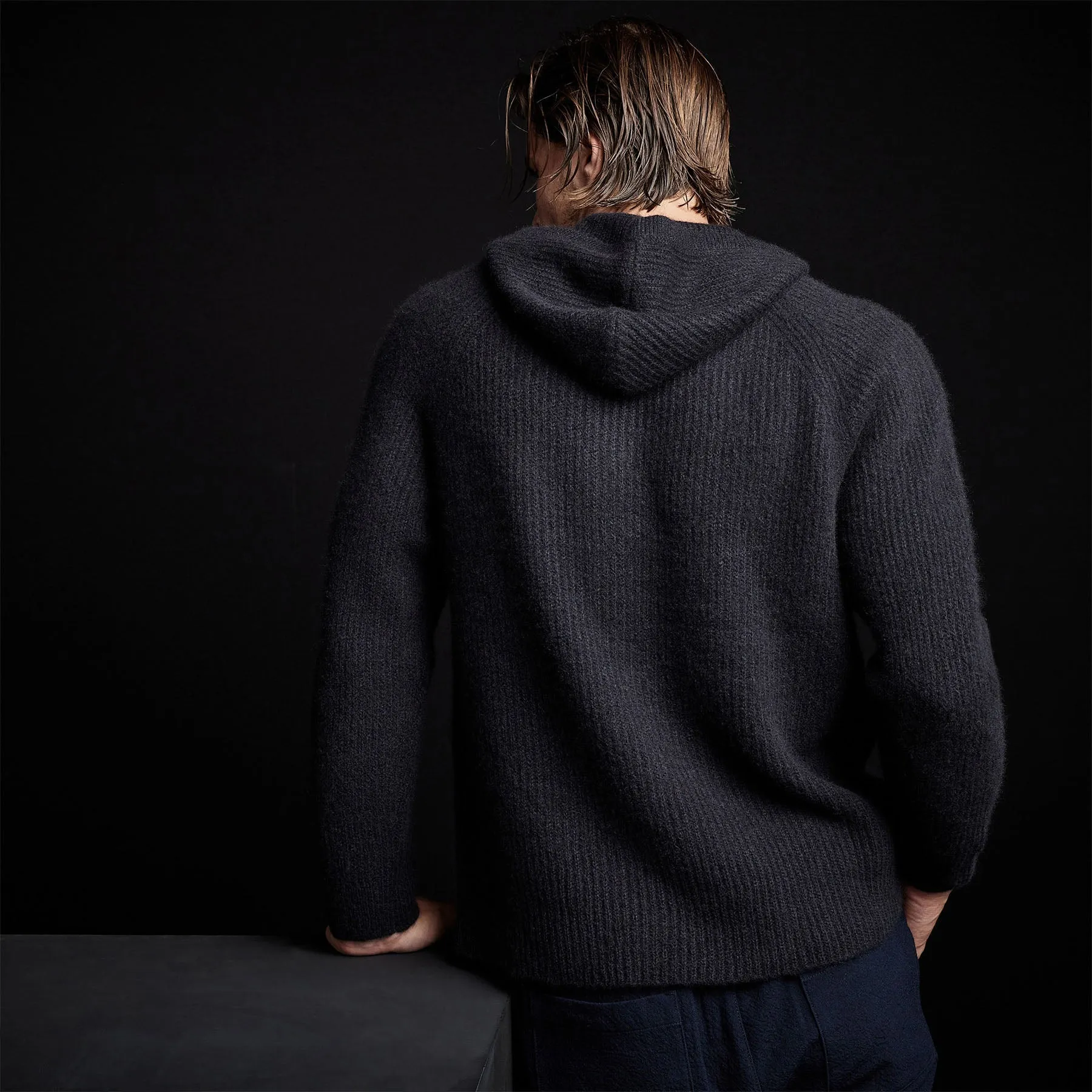 Cashmere Rib Hoodie - Black