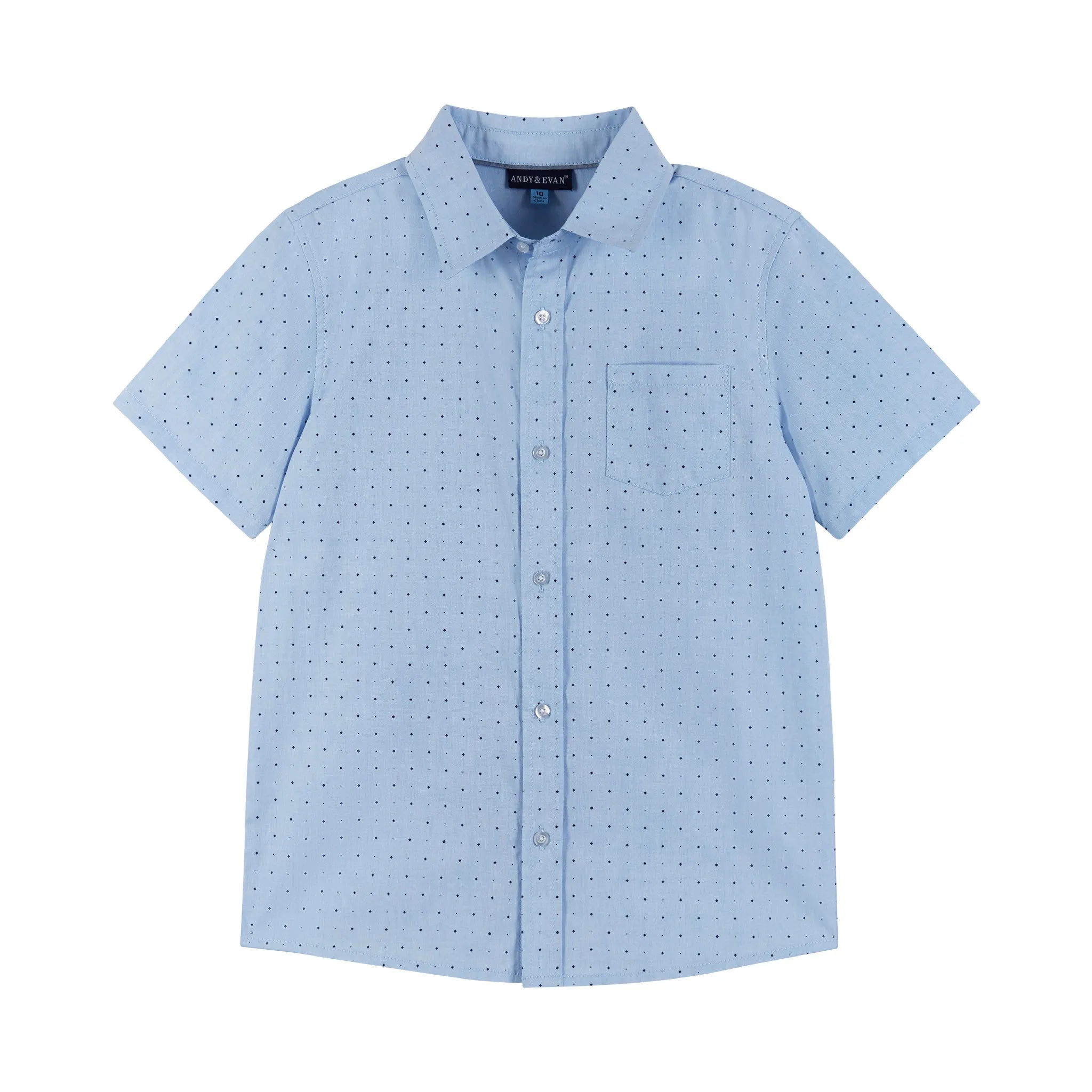 Chambray Short Sleeve Buttondown Shirt (8 - 18 Years) | Light Blue Geometric Print