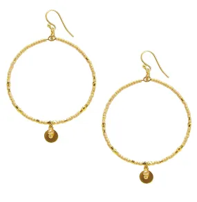 Chan Luu Gold Hoop Earrings in Gold Seed Beads with Dangle Charm