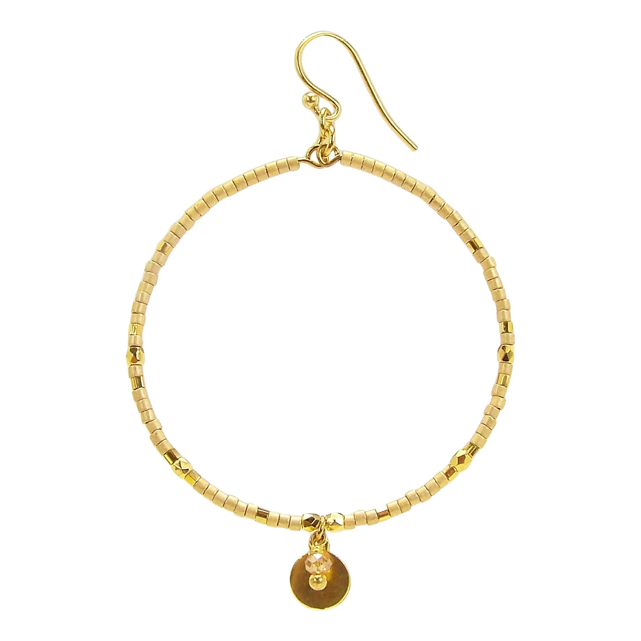 Chan Luu Gold Hoop Earrings in Gold Seed Beads with Dangle Charm