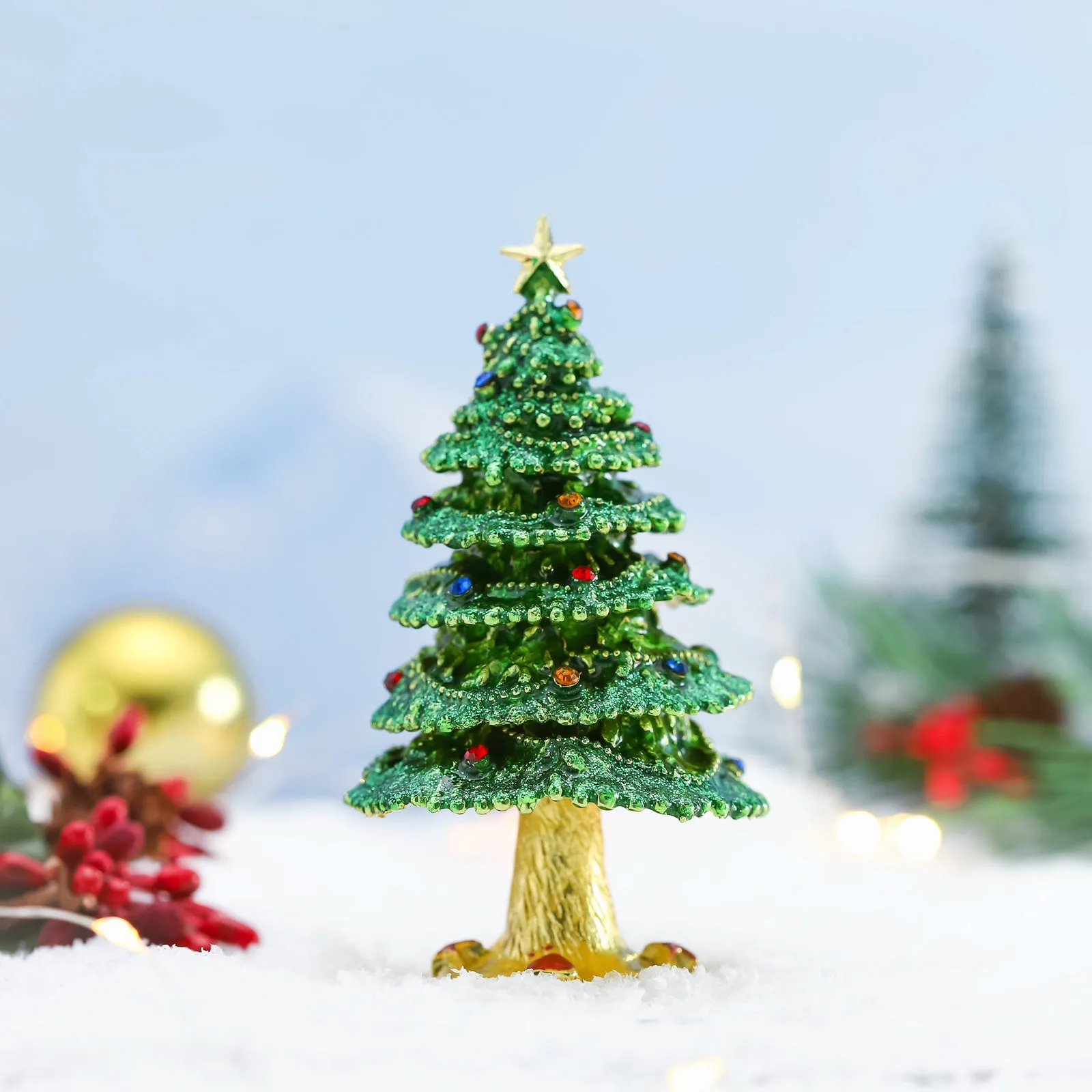 Christmas Tree Jeweled Trinket Box