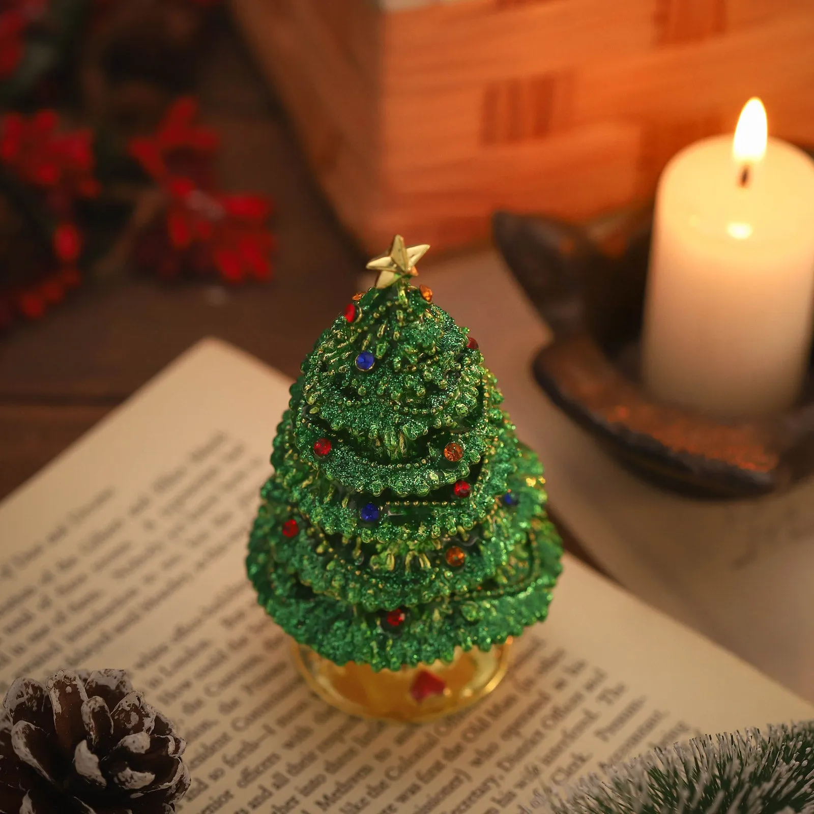 Christmas Tree Jeweled Trinket Box