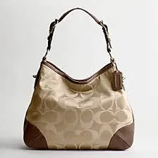 COACH PEYTON Signature Sateen Bag 14525 Jacquard Hobo shoulder Bag BROWN BEIGE