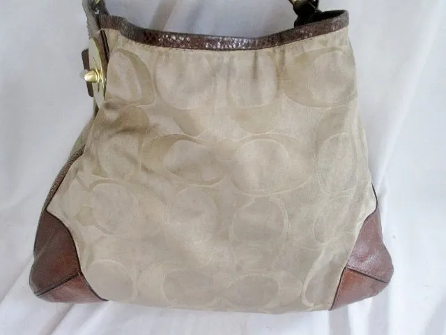 COACH PEYTON Signature Sateen Bag 14525 Jacquard Hobo shoulder Bag BROWN BEIGE