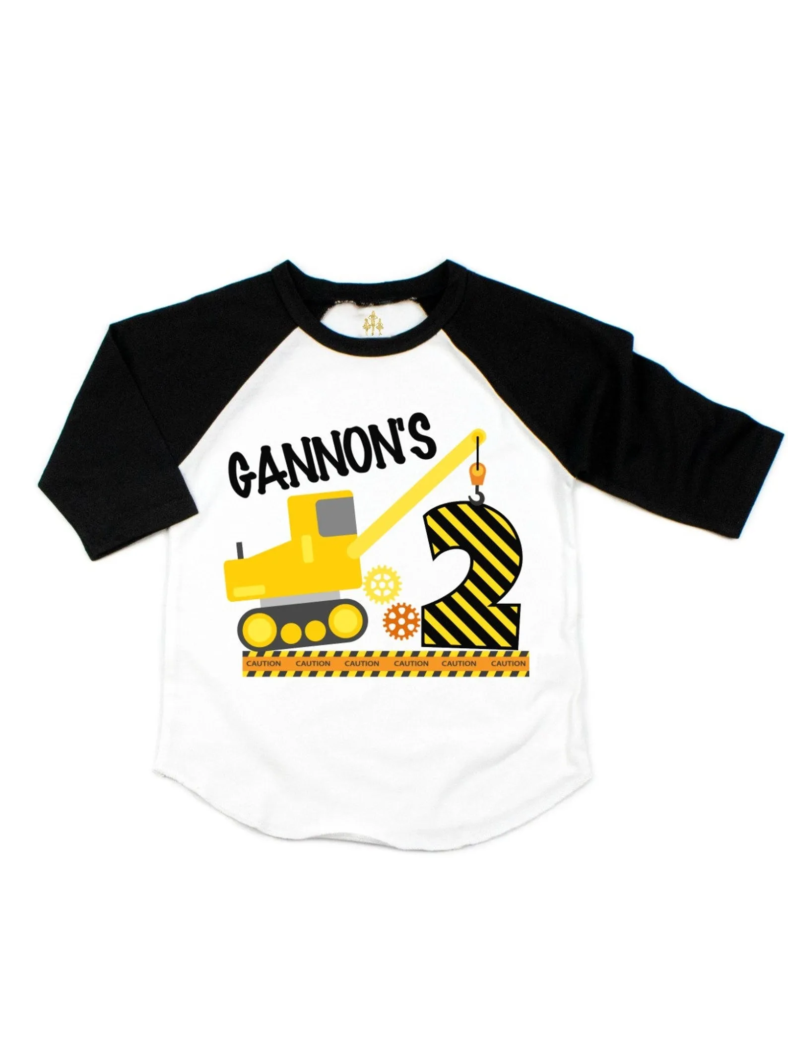 Construction Truck Birthday Raglan - White & Black