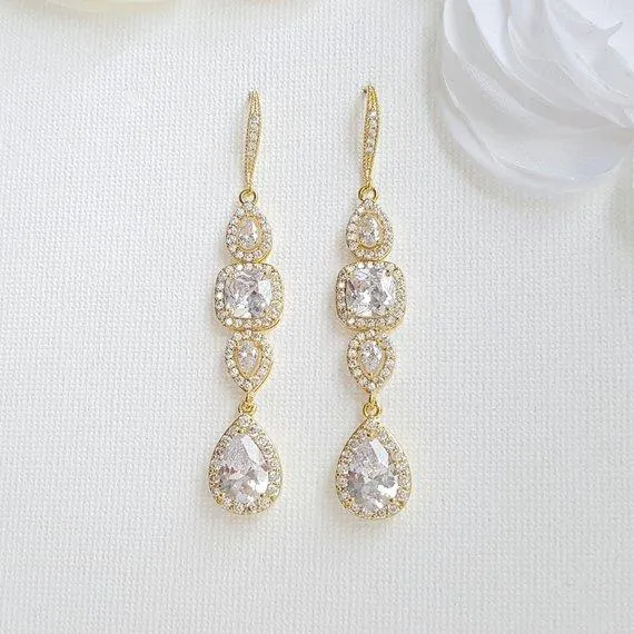 Cubic Zirconia Drop Earrings for Weddings- Gianna