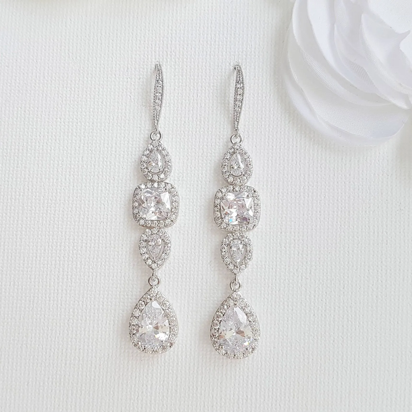 Cubic Zirconia Drop Earrings for Weddings- Gianna