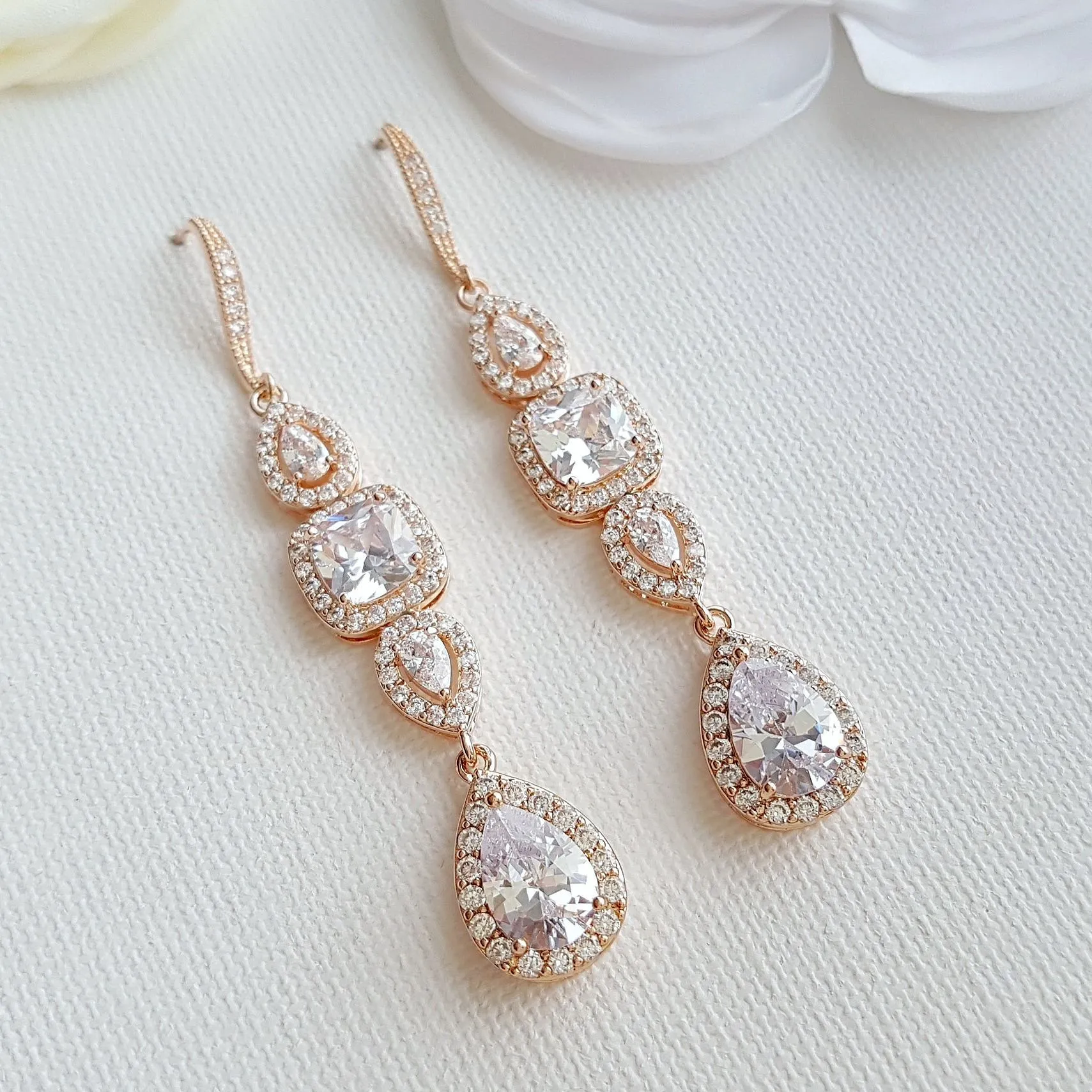 Cubic Zirconia Drop Earrings for Weddings- Gianna