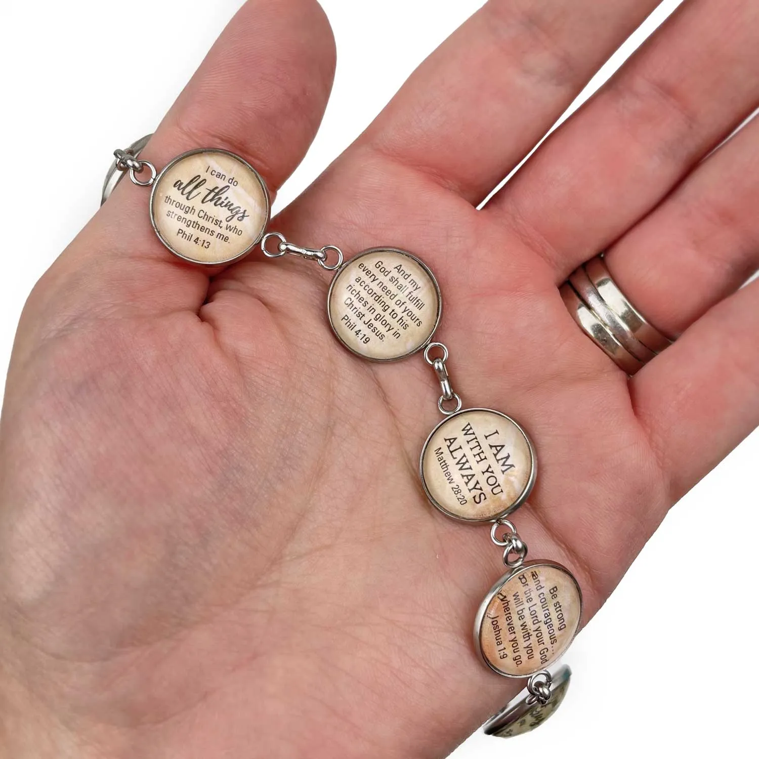 Custom-Designed Scripture Charm Bracelet – Meaningful Personalized Stainless Steel Christian Bracelet