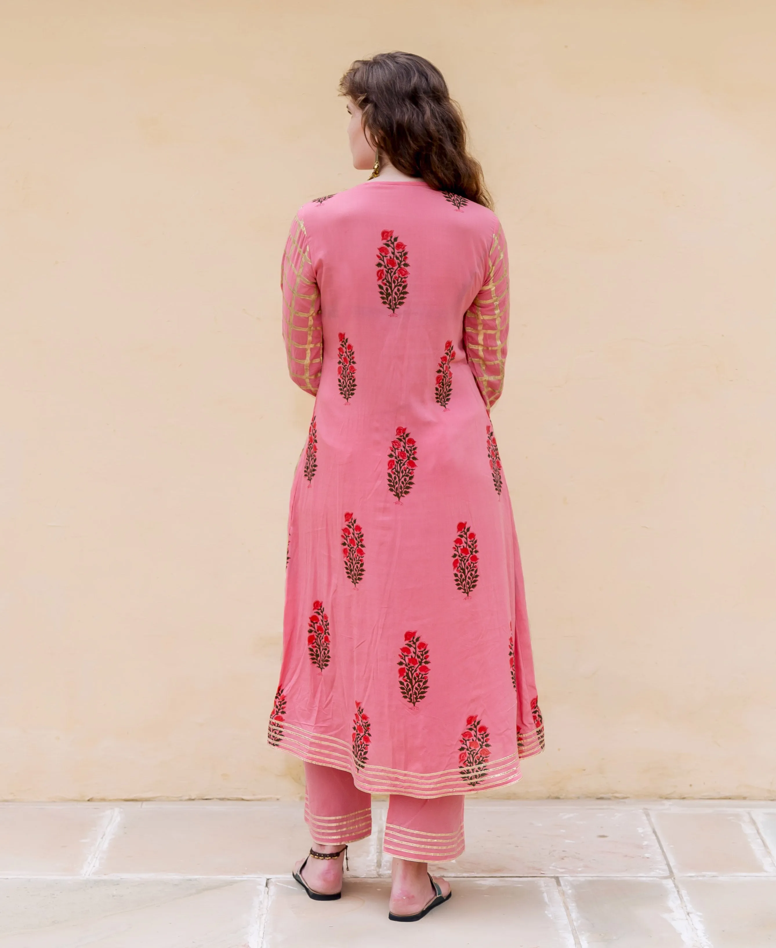 Designer Peach Embroidered Printed Kurta