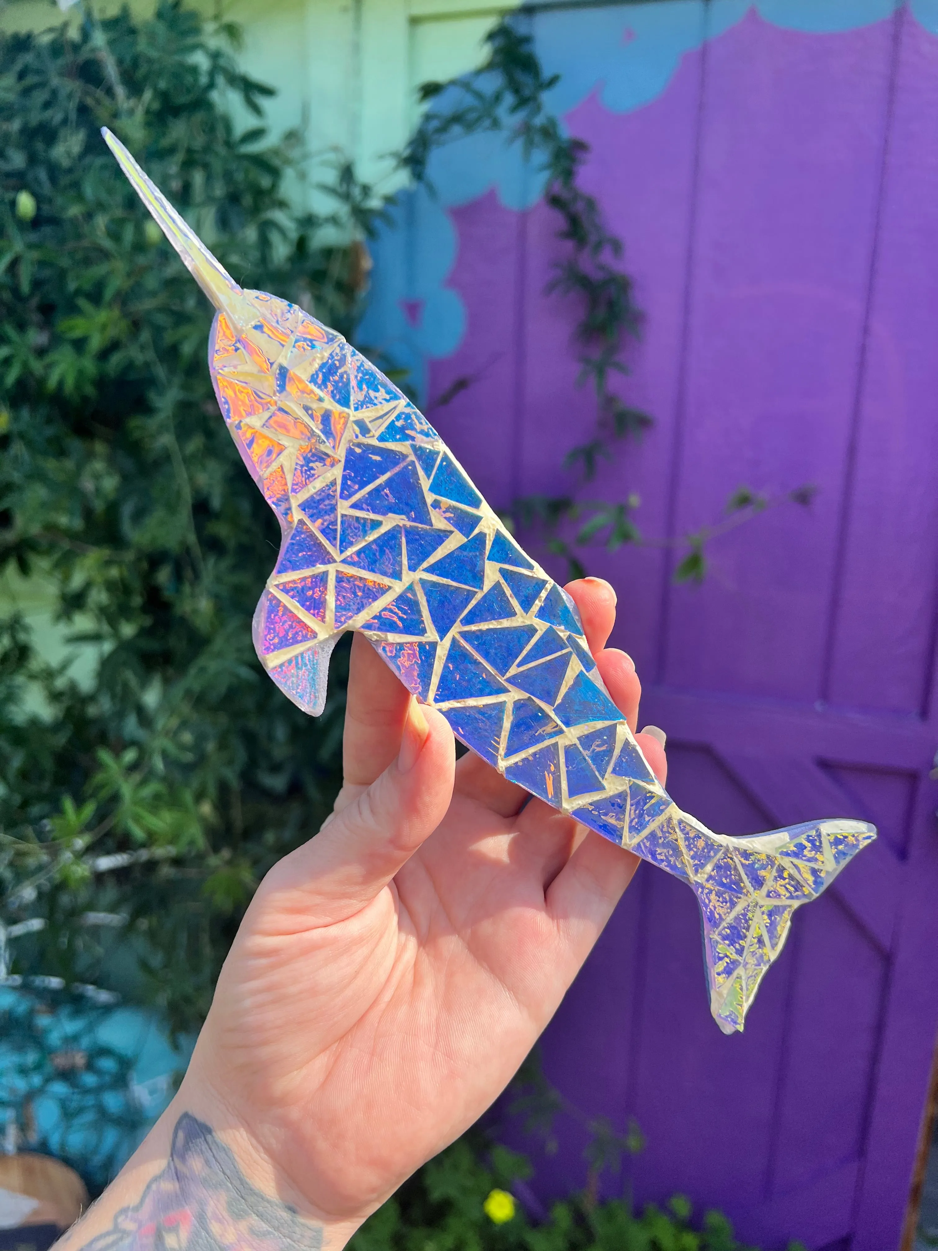 Dichroic glass Mosaic Narwhal