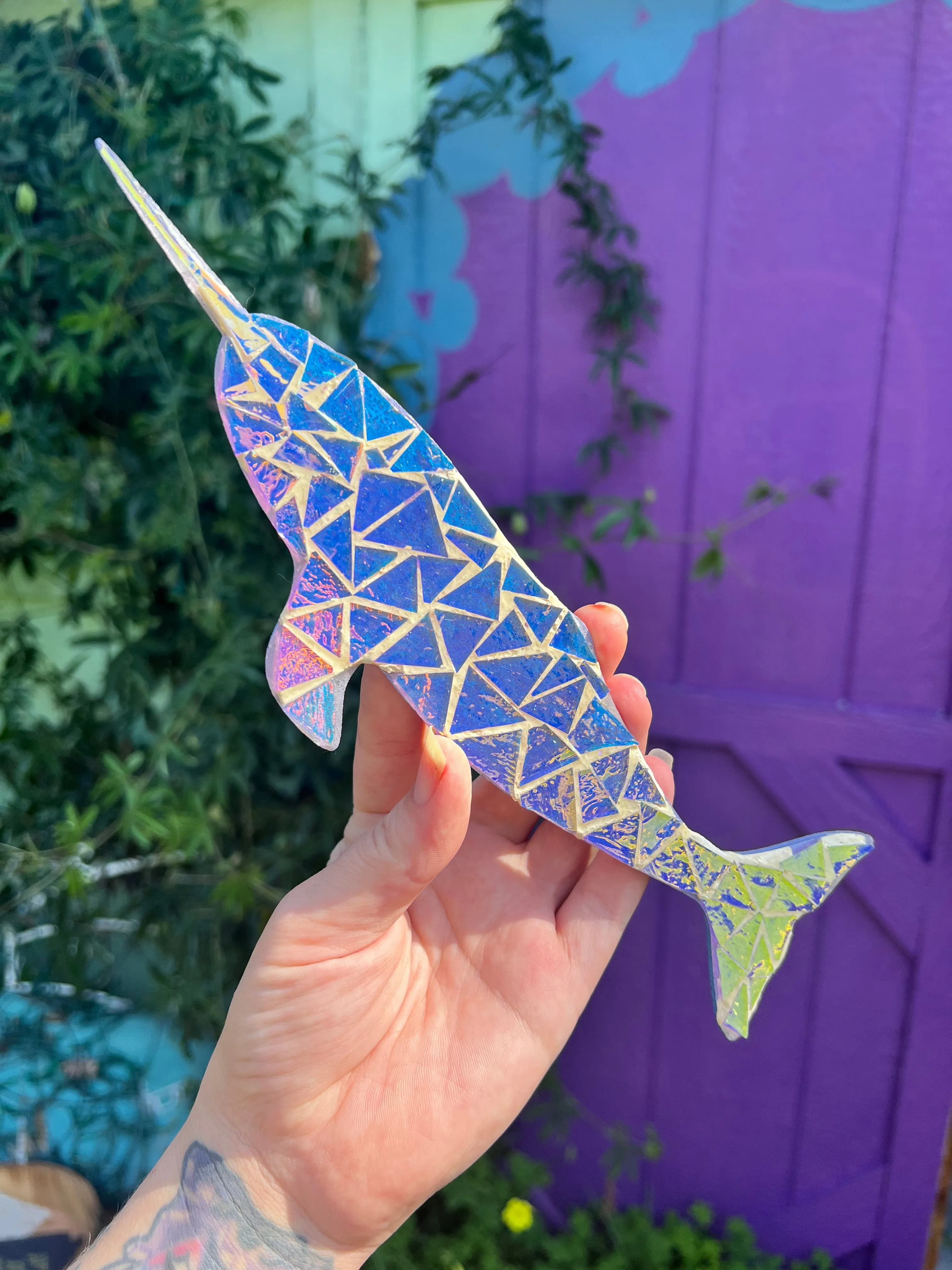 Dichroic glass Mosaic Narwhal