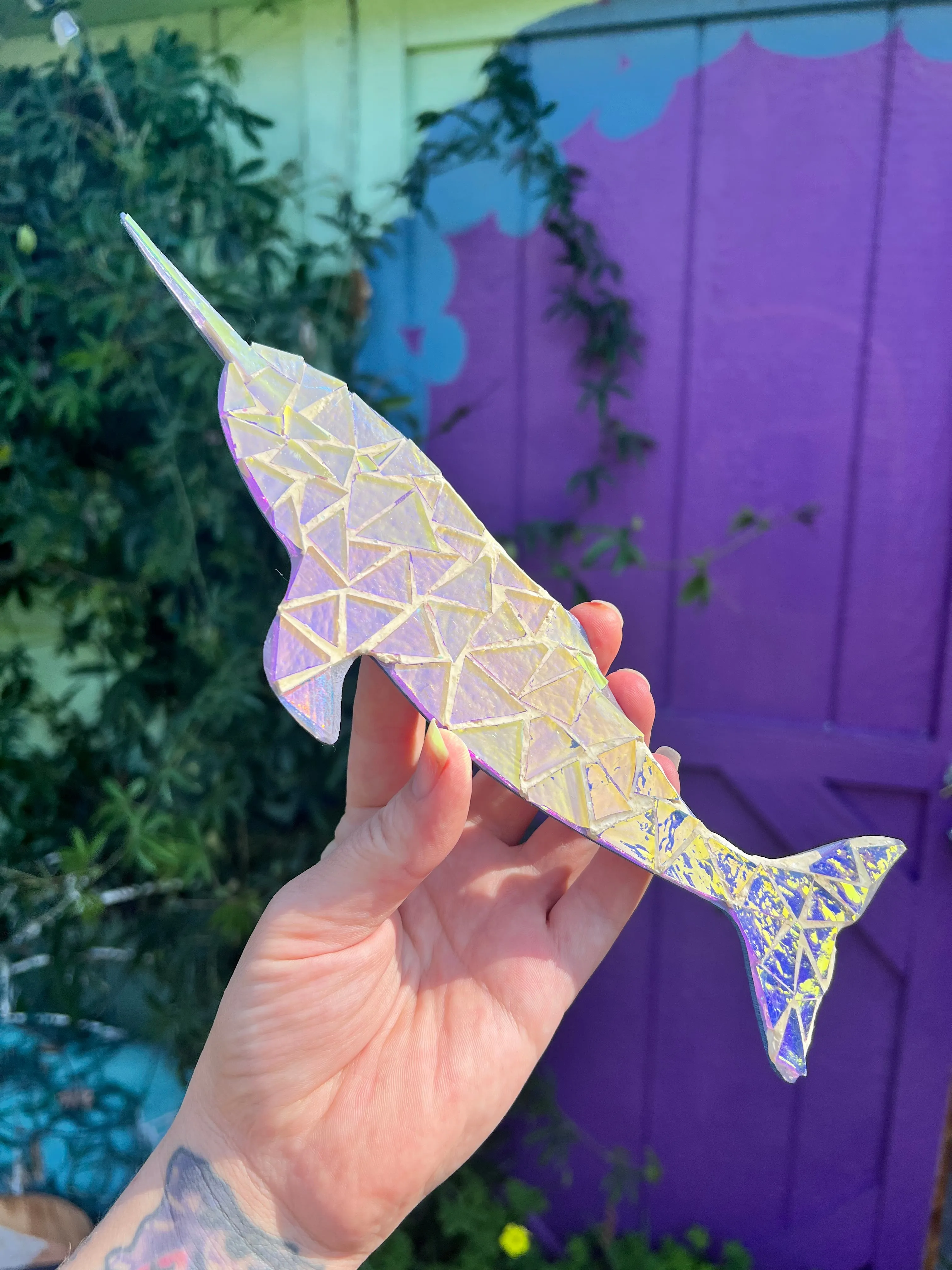 Dichroic glass Mosaic Narwhal