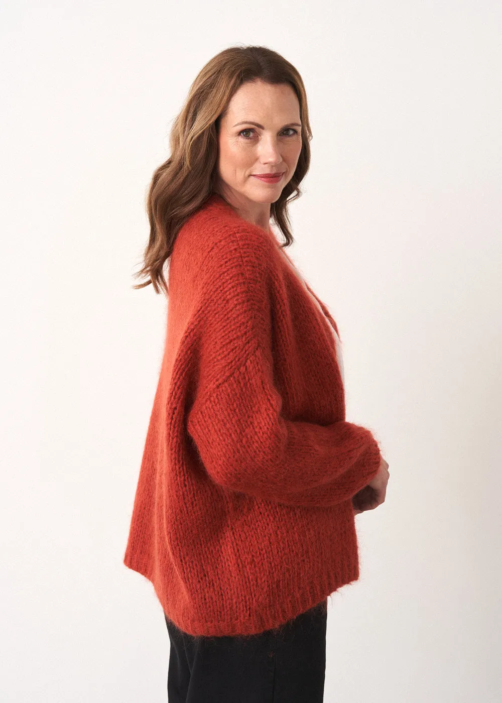 DINA CHUNKY KNIT CARDIGAN - RUST