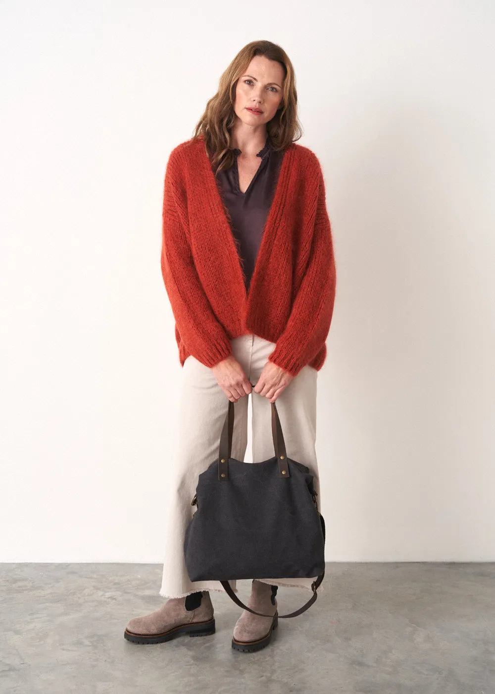 DINA CHUNKY KNIT CARDIGAN - RUST