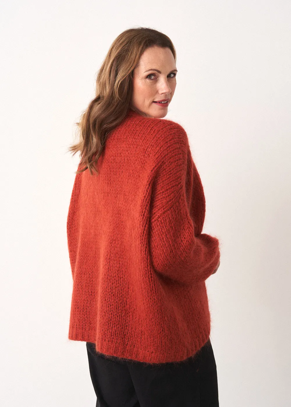 DINA CHUNKY KNIT CARDIGAN - RUST