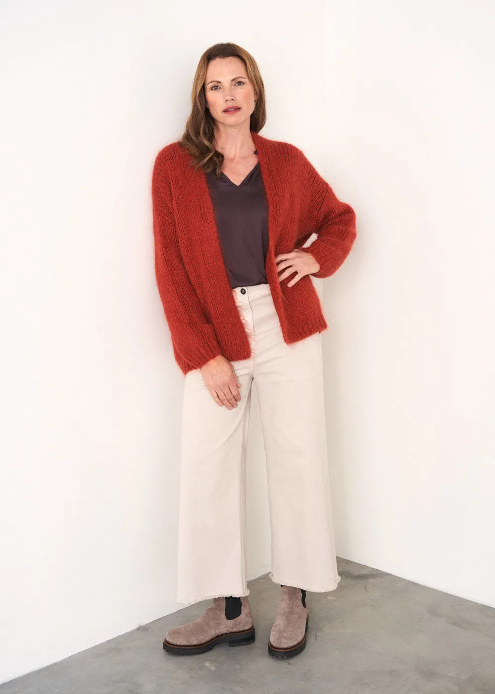 DINA CHUNKY KNIT CARDIGAN - RUST